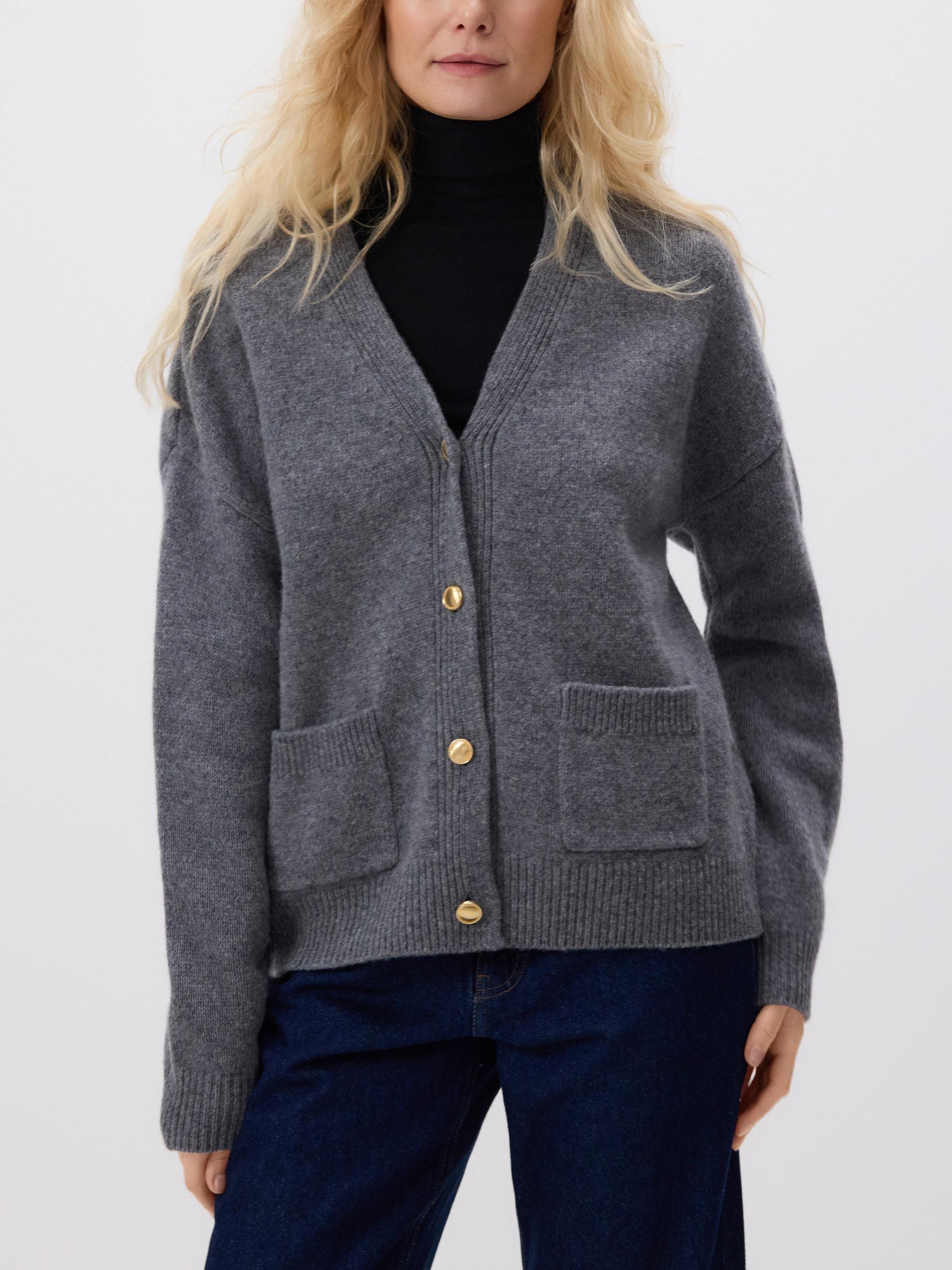 Grey Wool Cardigan, Grey, large image number 1