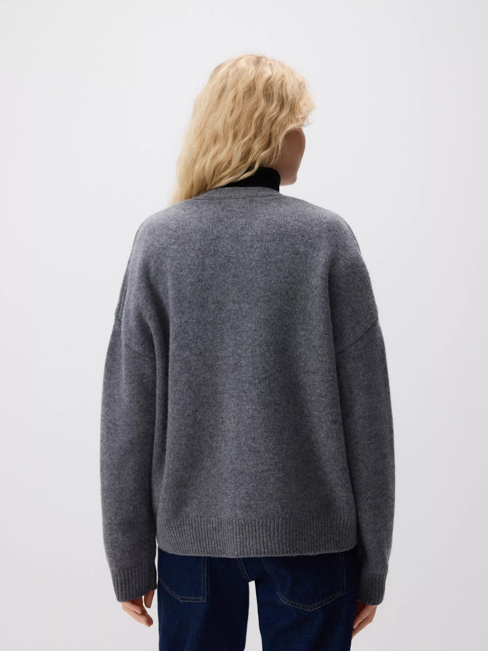 Grey Wool Cardigan, Grey, large image number 3