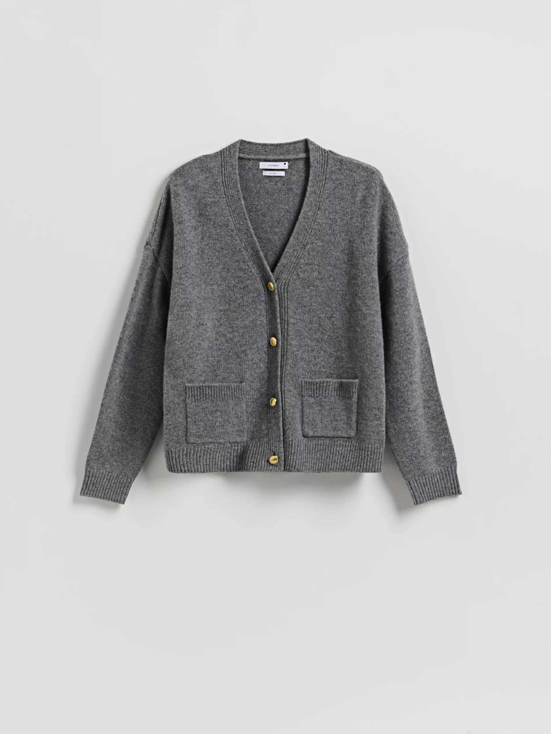 Grey Wool Cardigan, Grey, large image number 4