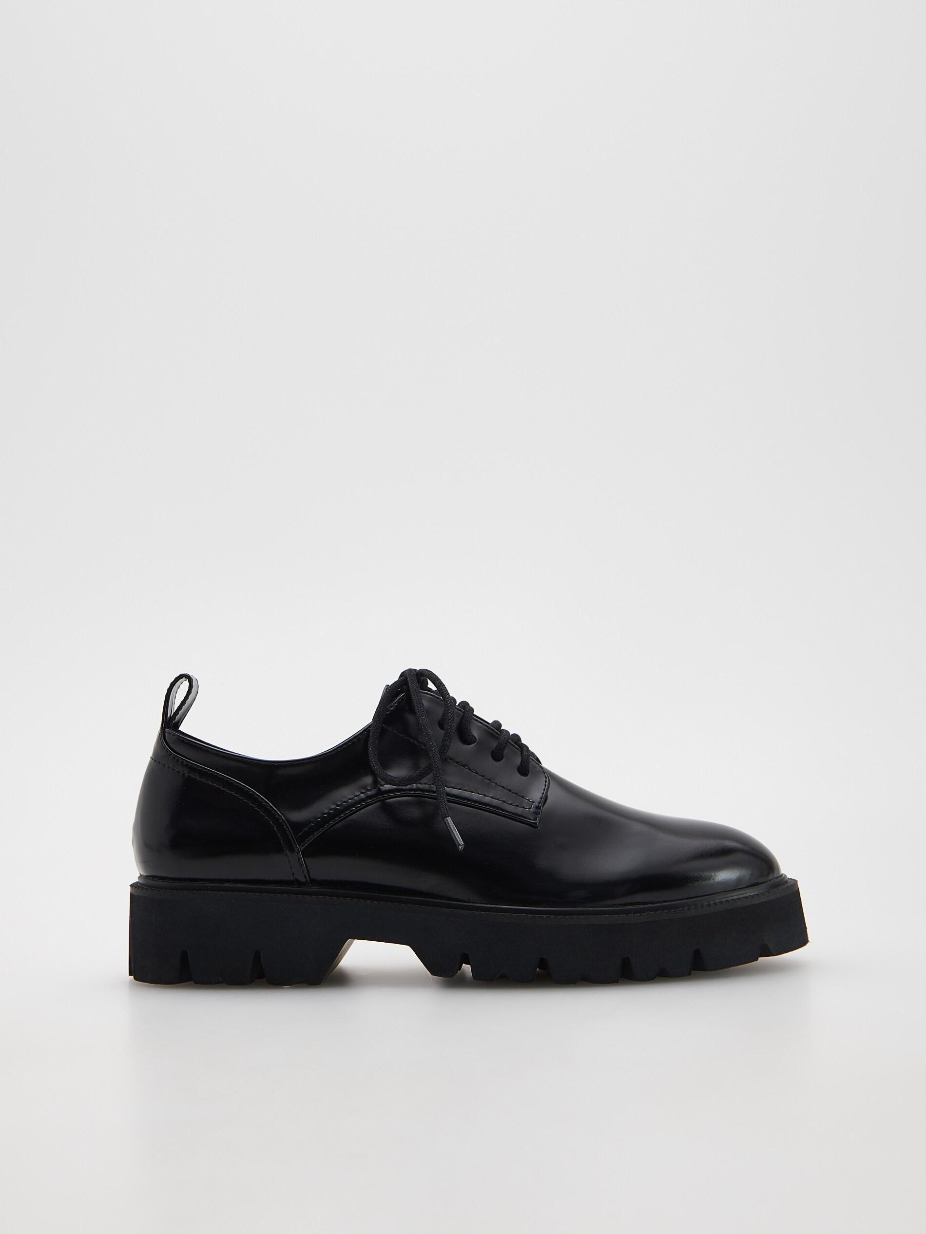 Black Thick Sole Derby Shoes, , large image number 0