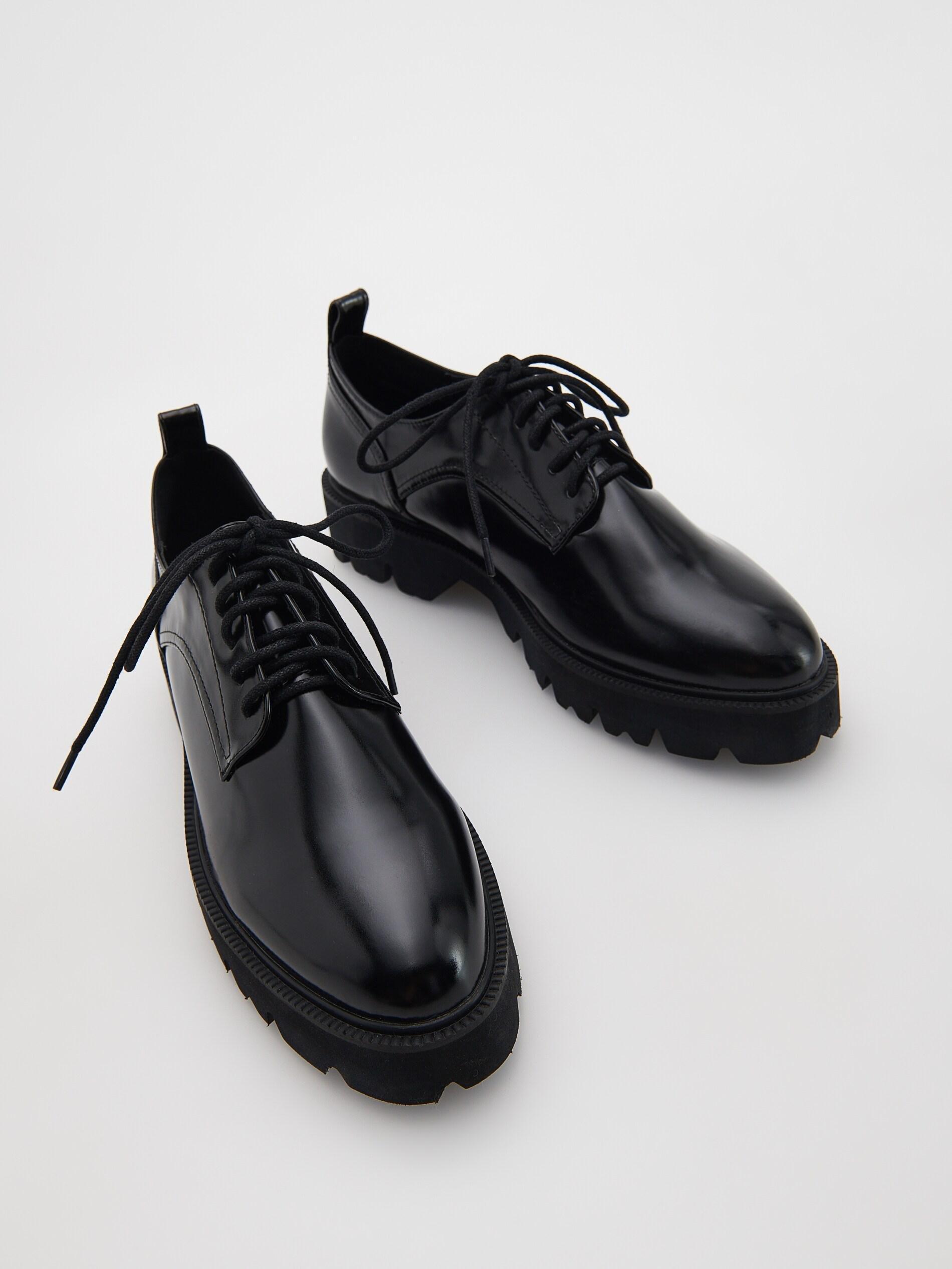 Black Thick Sole Derby Shoes, , large image number 1