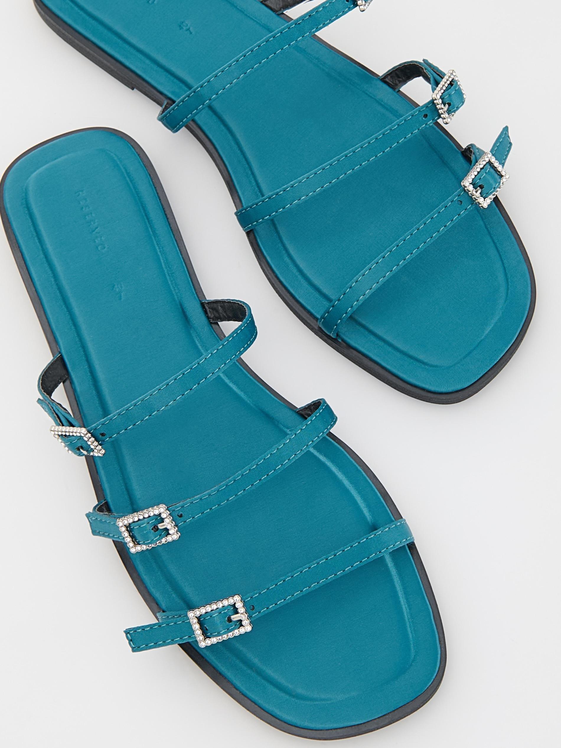 Blue Flat Sole Sandals, , large image number 4