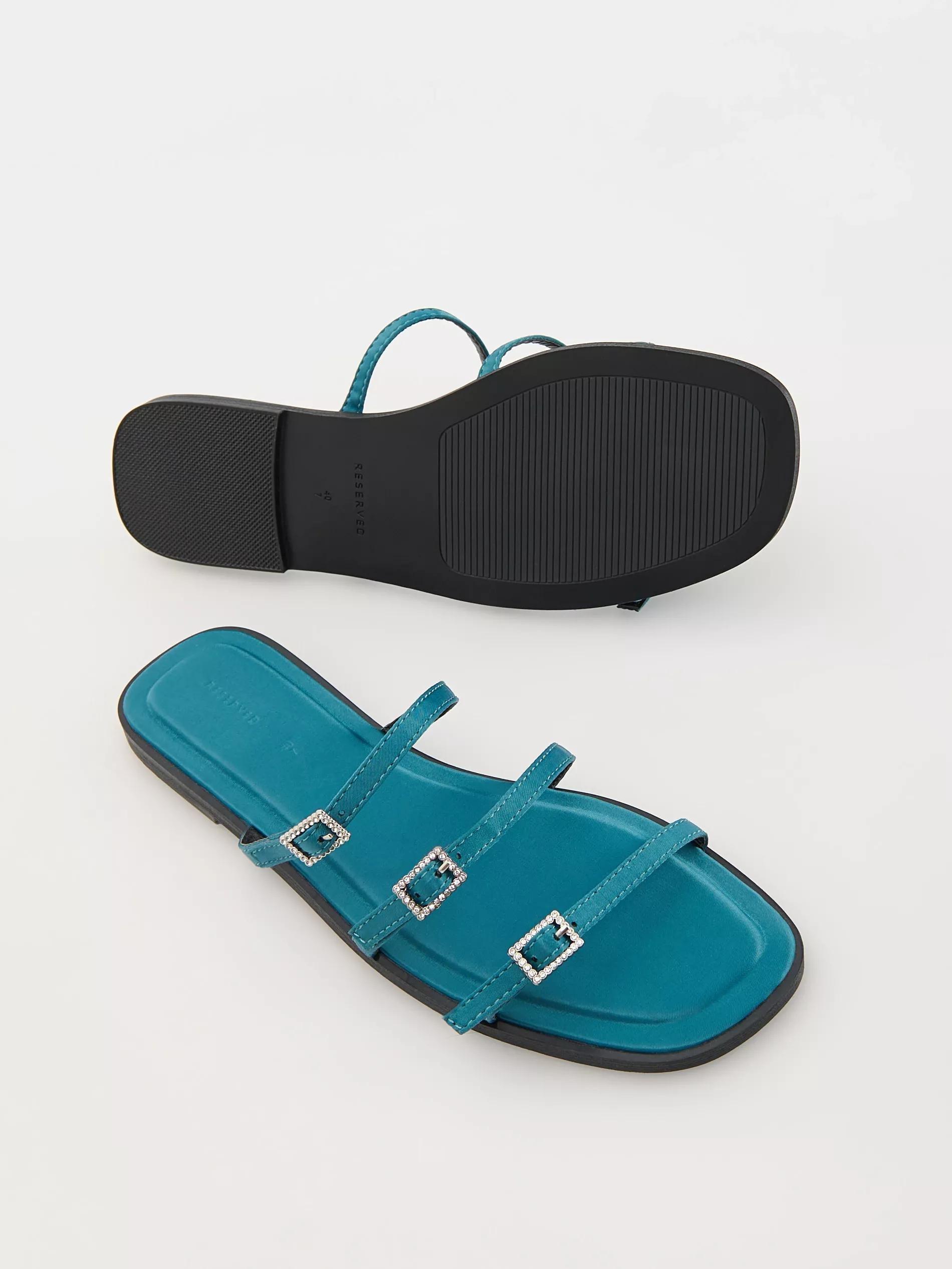 Blue Flat Sole Sandals, , large image number 5