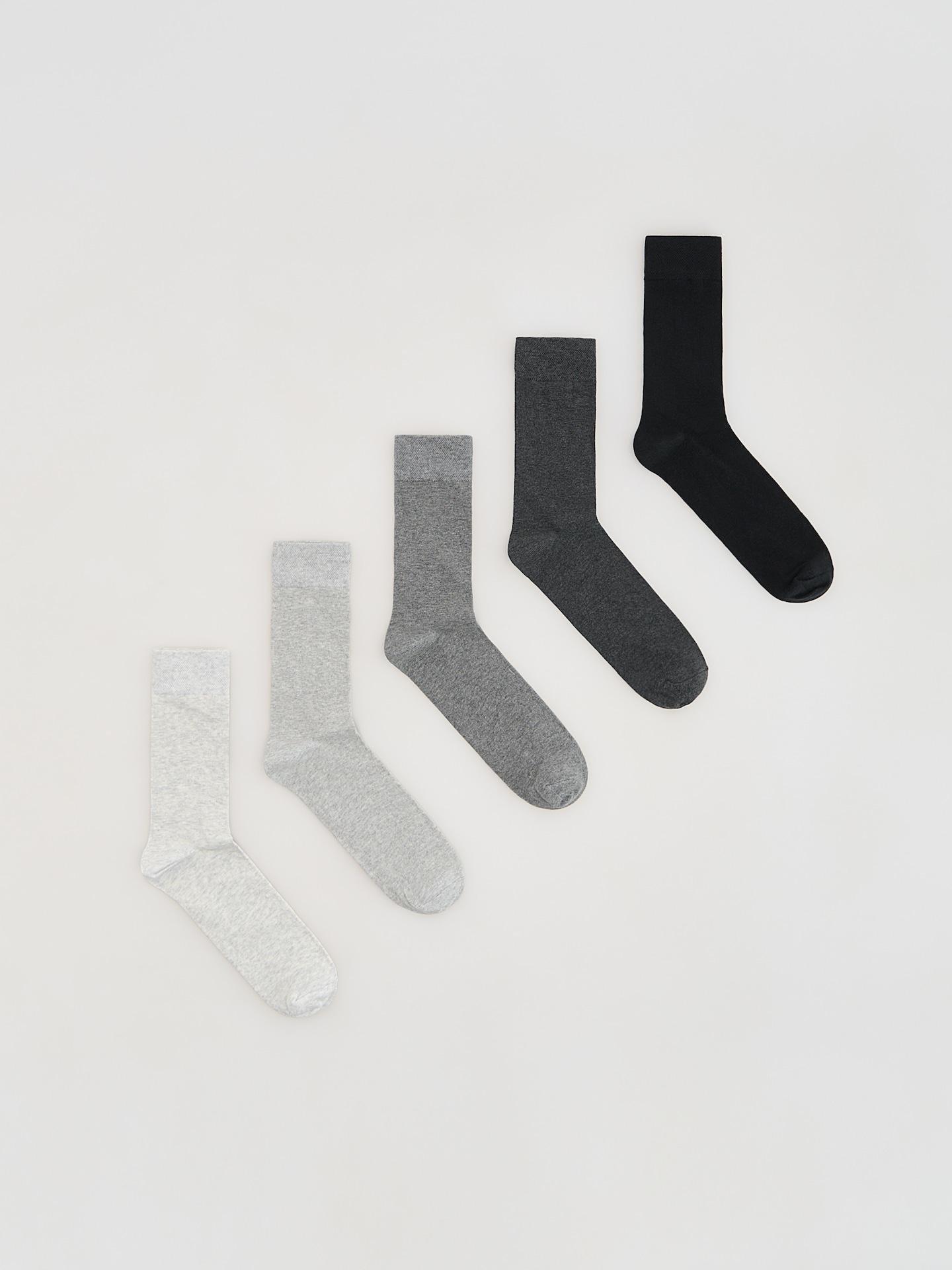 Grey Ribbed Socks, Set Of 5, Grey, large image number 0