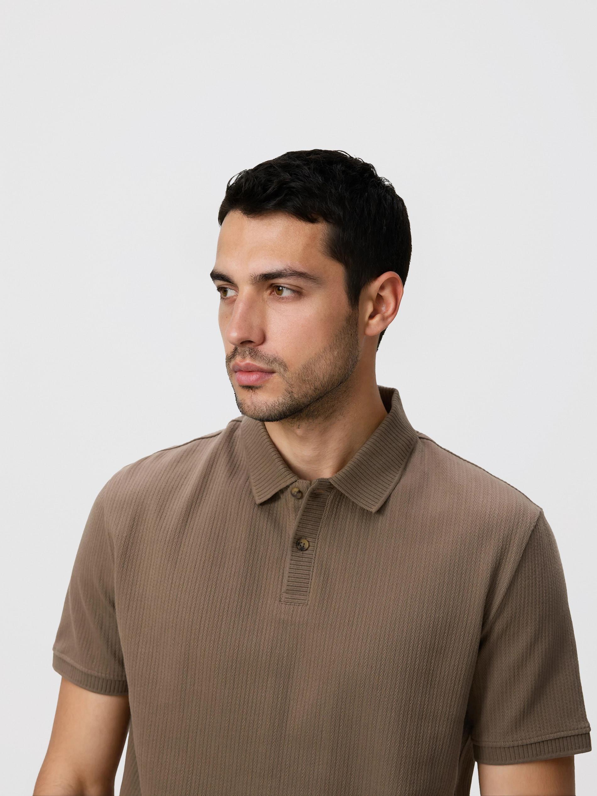 Brown Regular Fit Structural Jersey Polo Shirt, Brown, large image number 0