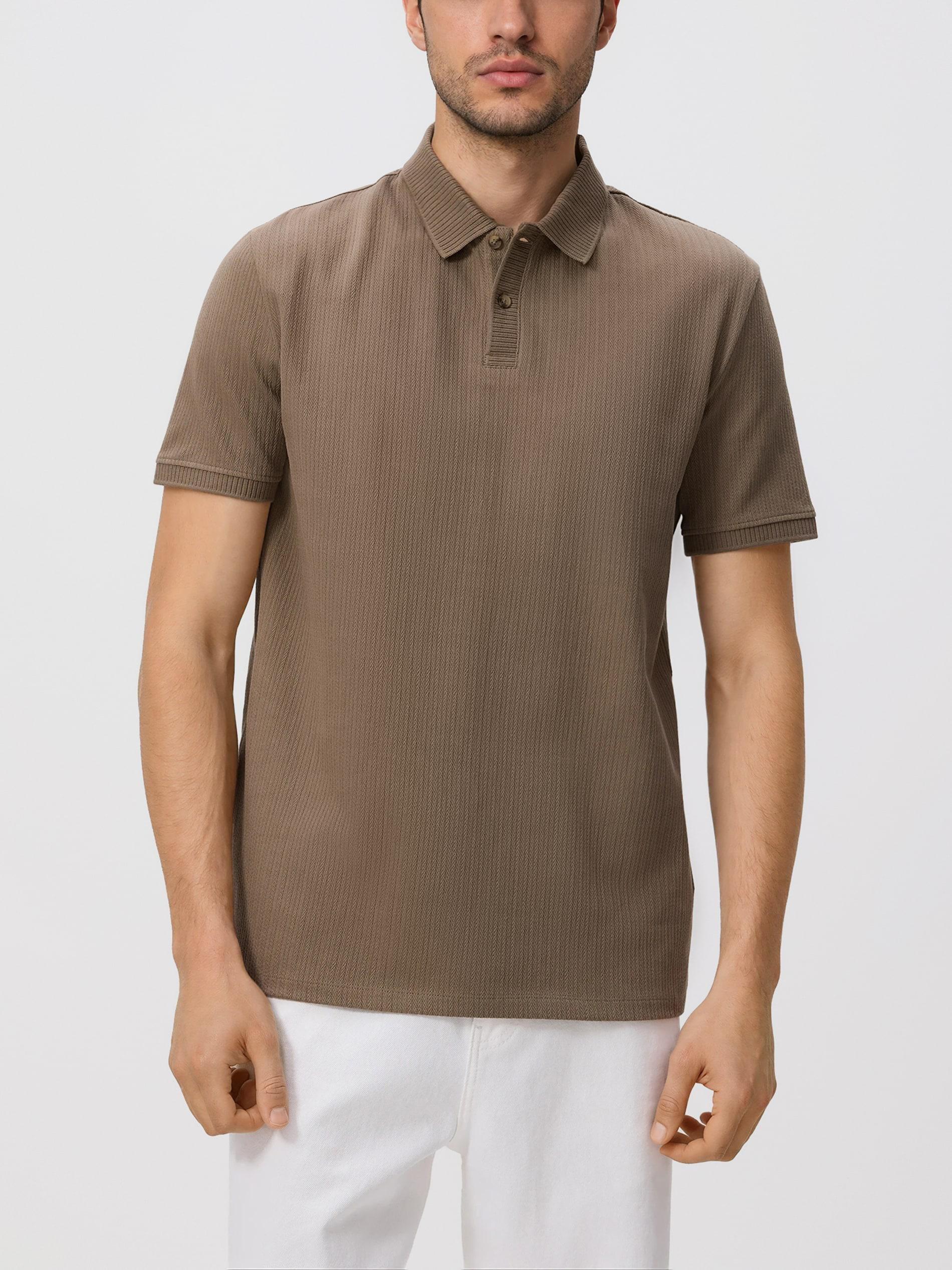 Brown Regular Fit Structural Jersey Polo Shirt, Brown, medium