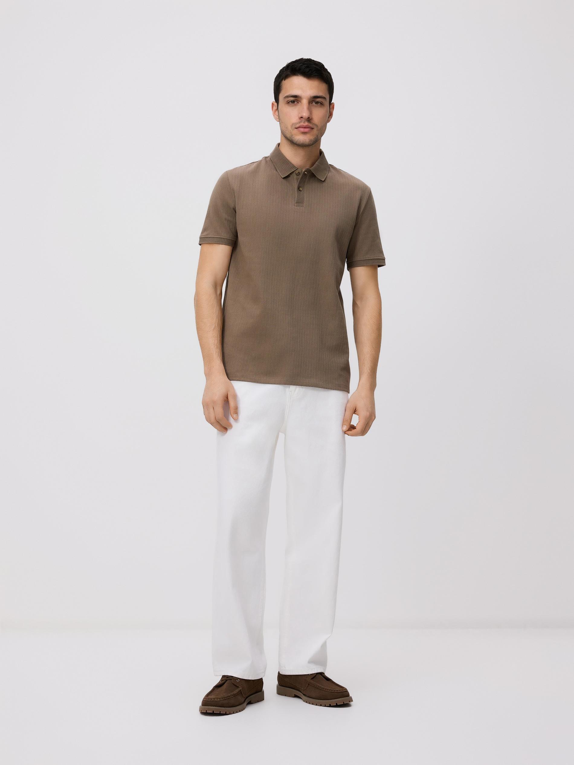 Brown Regular Fit Structural Jersey Polo Shirt, Brown, medium