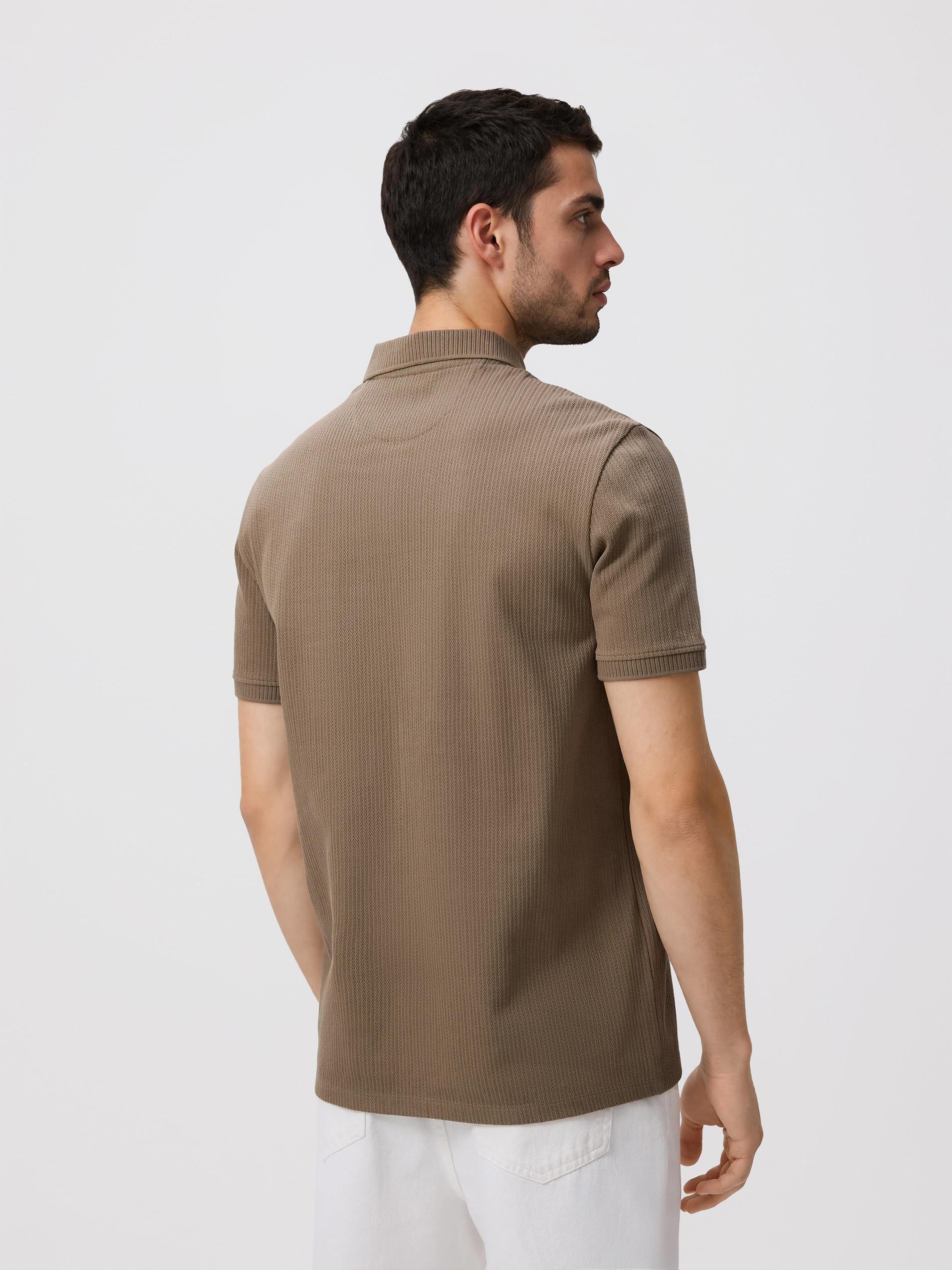 Brown Regular Fit Structural Jersey Polo Shirt, Brown, large image number 3