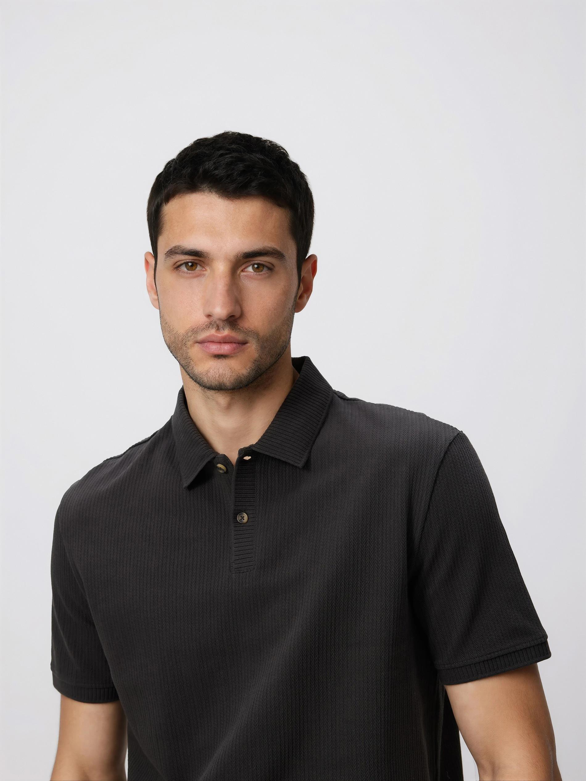 Grey Regular Fit Structural Jersey Polo Shirt, Grey, large image number 0