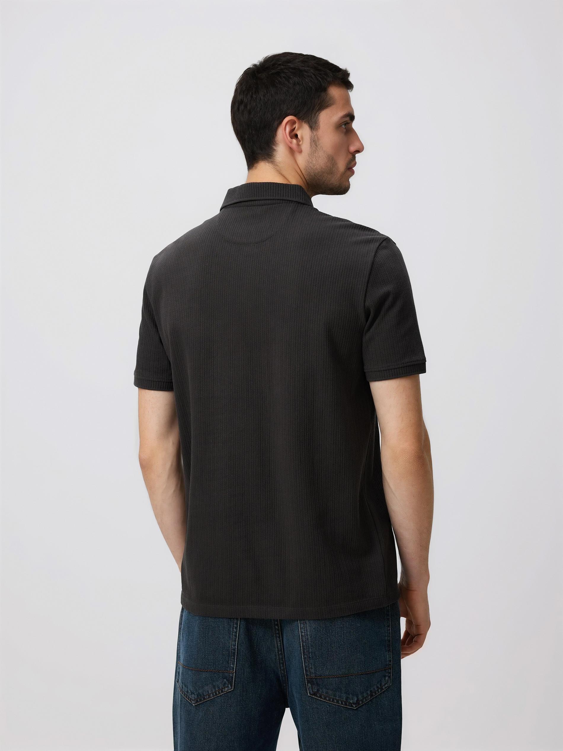 Grey Regular Fit Structural Jersey Polo Shirt, Grey, large image number 3