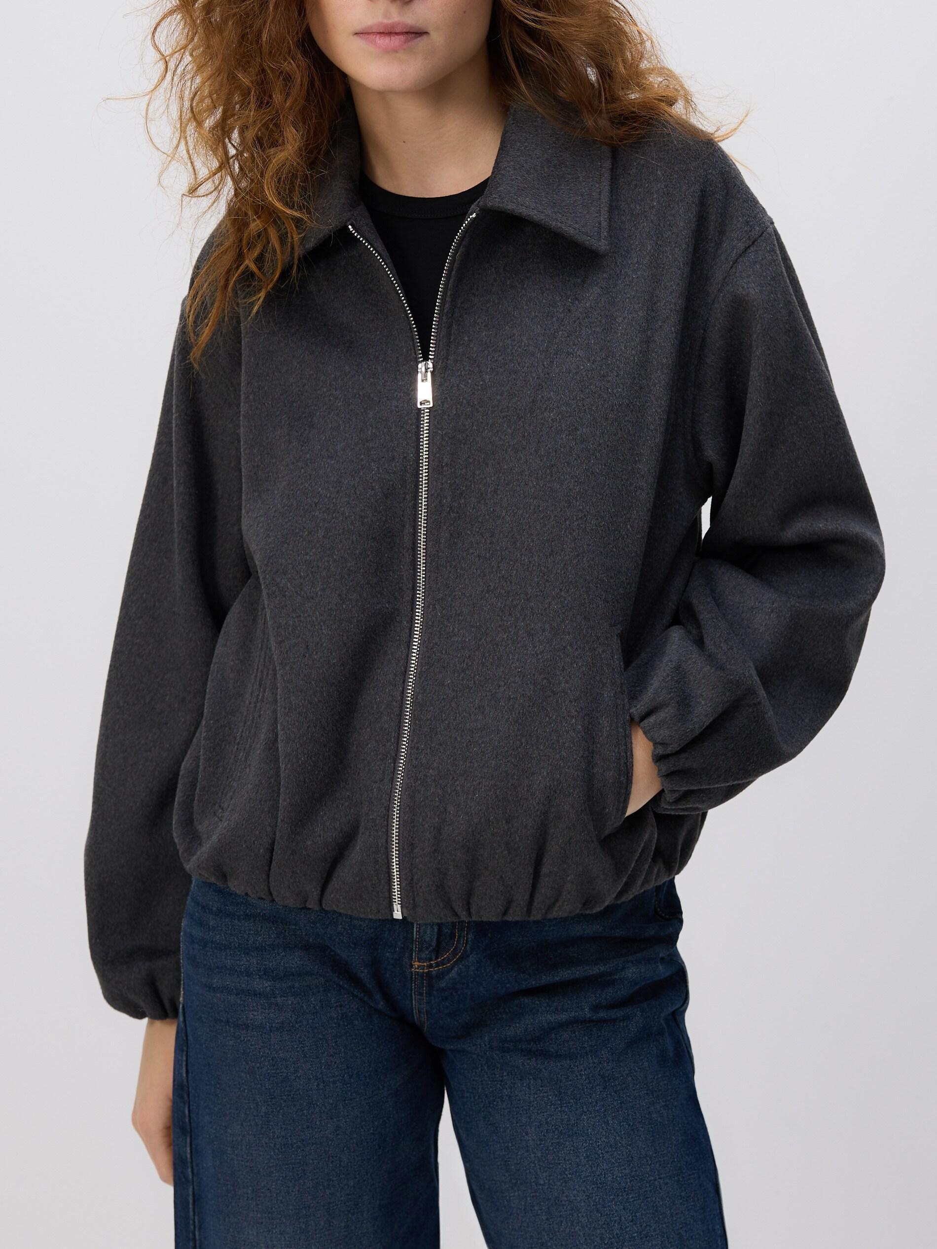 Grey Bomber Jacket With Collar, Grey, medium