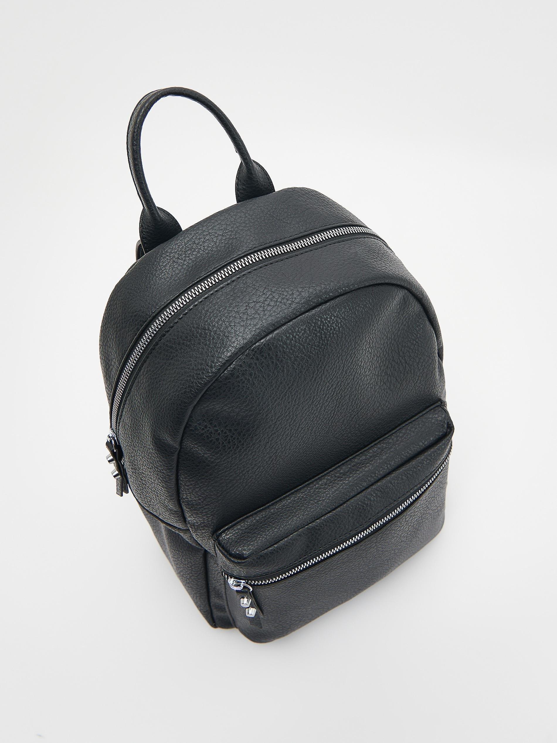 Black Faux Leather Backpack, , large image number 2