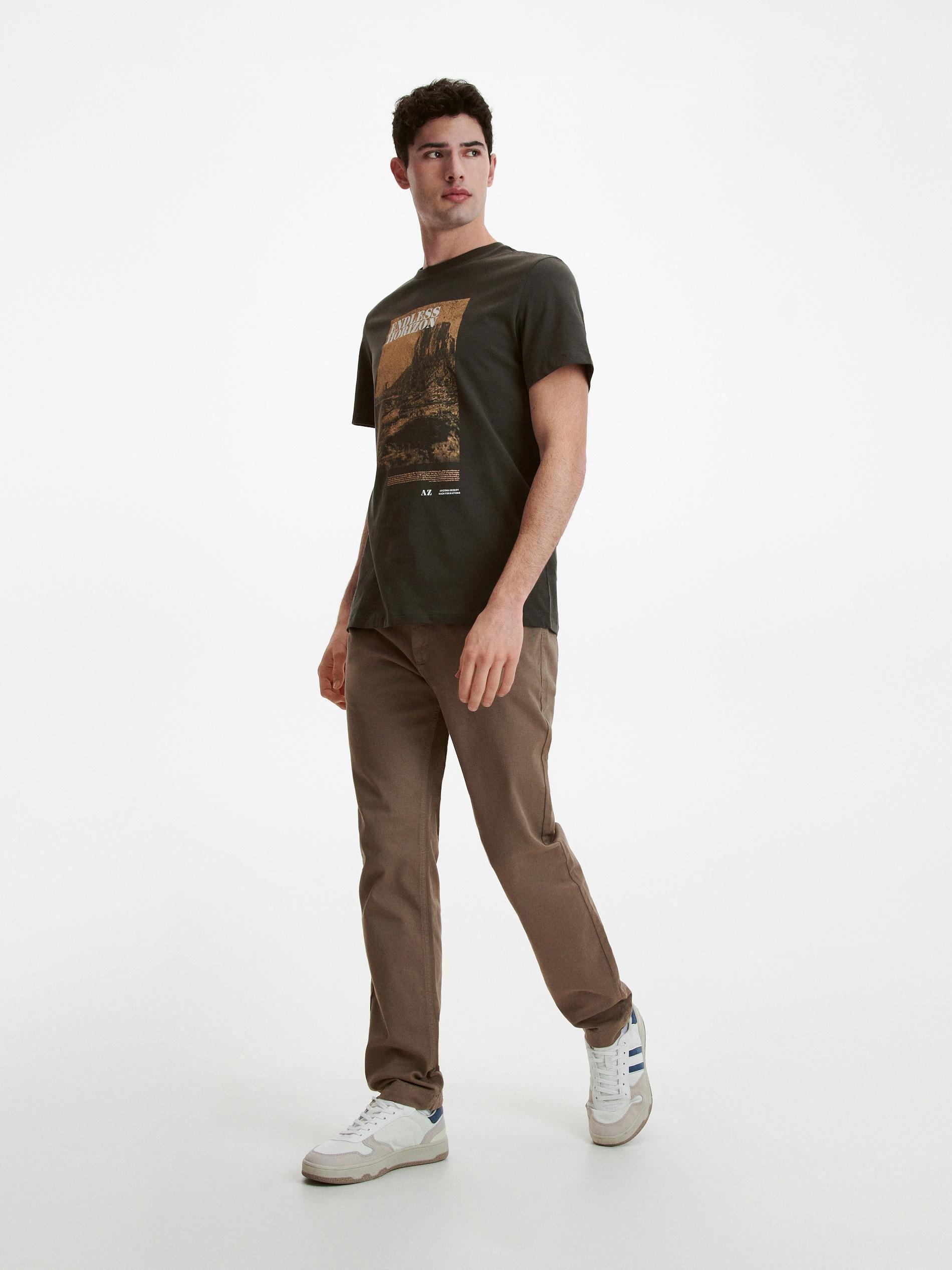 Grey Printed Round Neck Cotton T-Shirt, , large image number 3