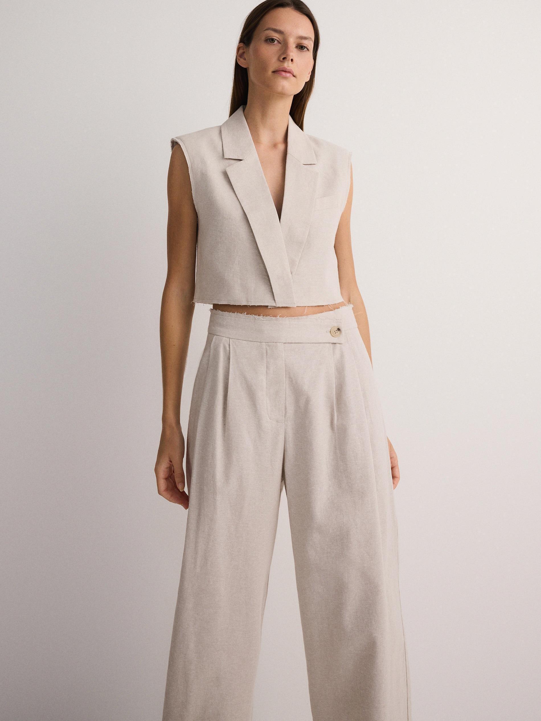 Beige Relaxed Linen Trousers, , large image number 2