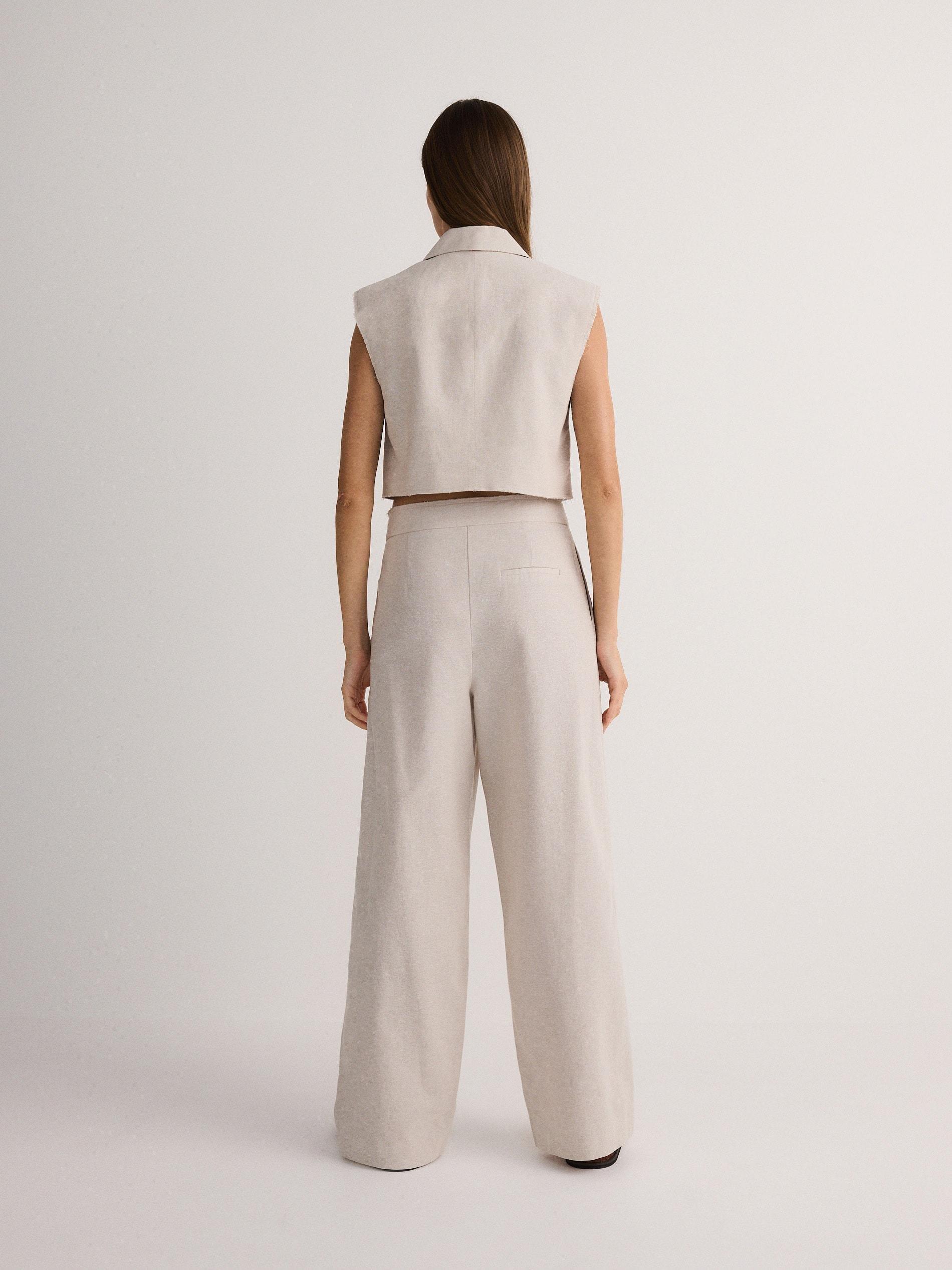 Beige Relaxed Linen Trousers, , large image number 3