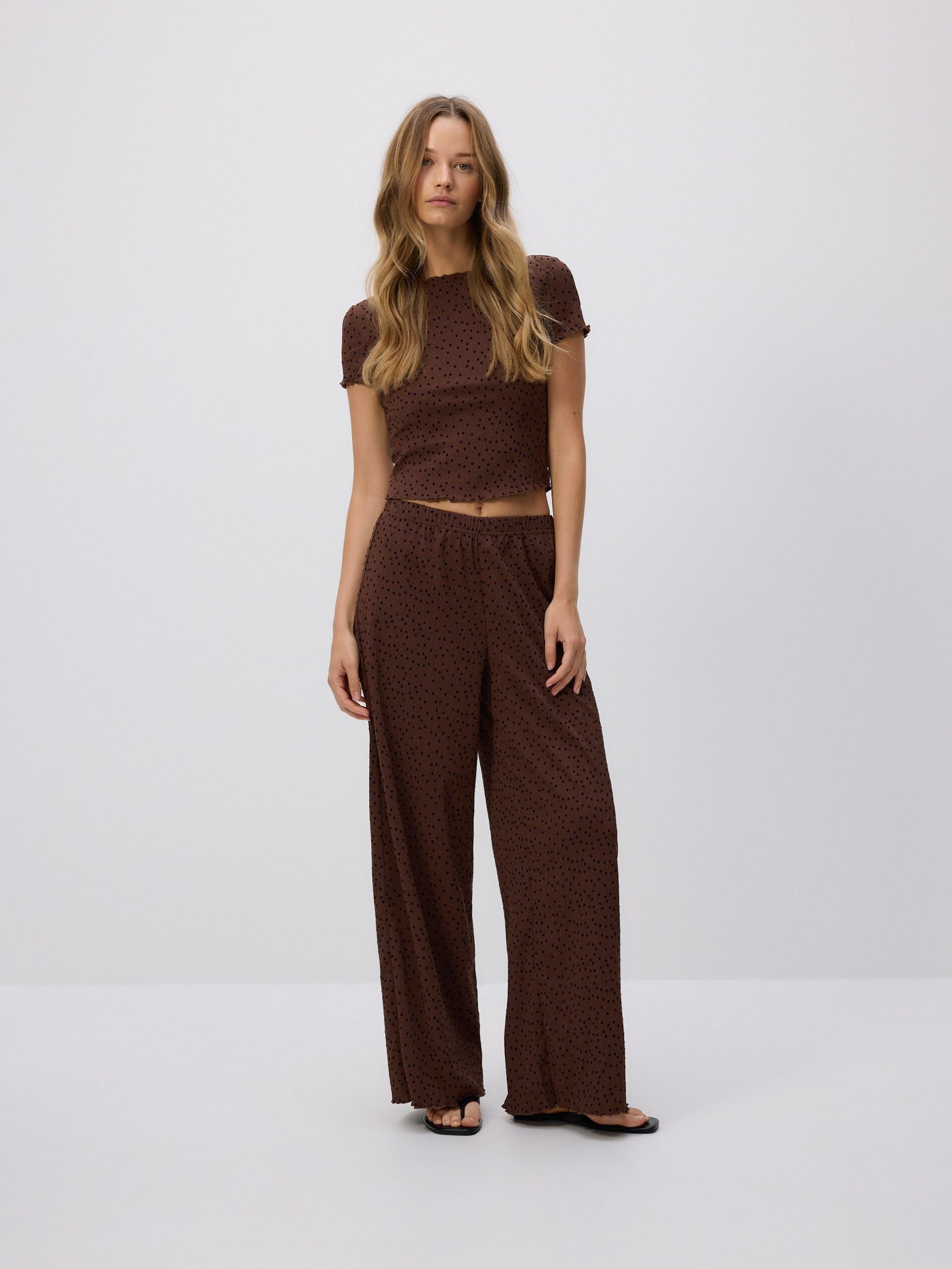 Brown Polka Dot Trousers, Brown, large image number 0