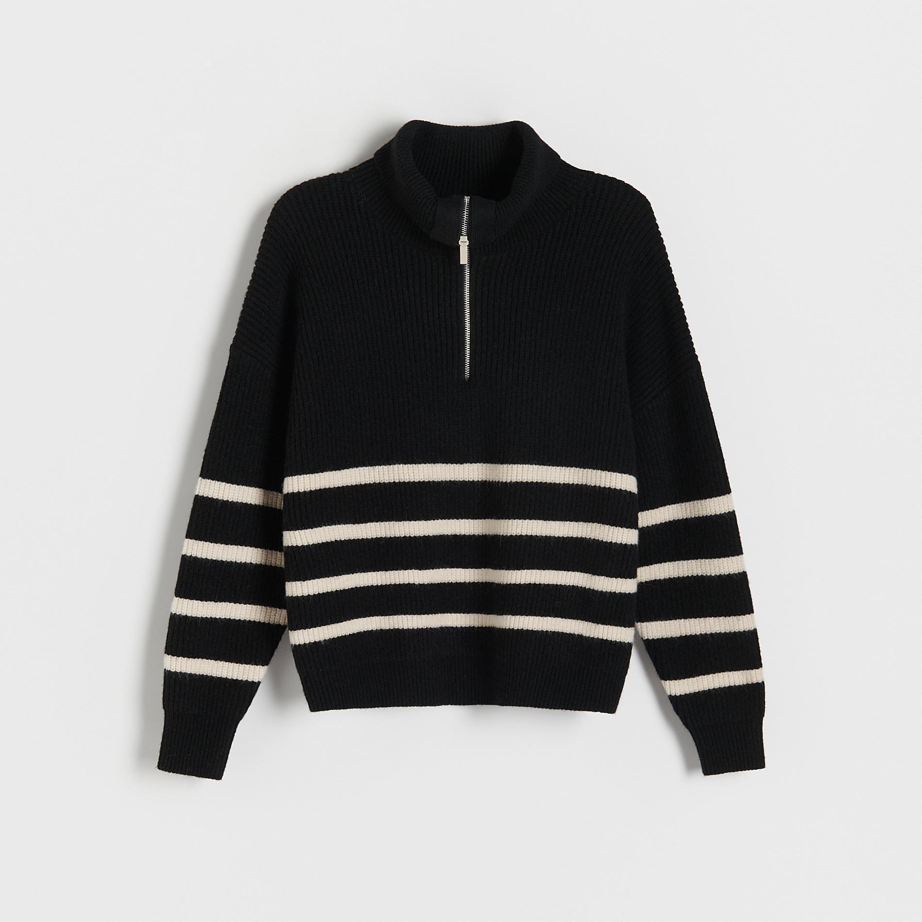 Black Zipped Turtle-Neck Sweater, , large image number 0