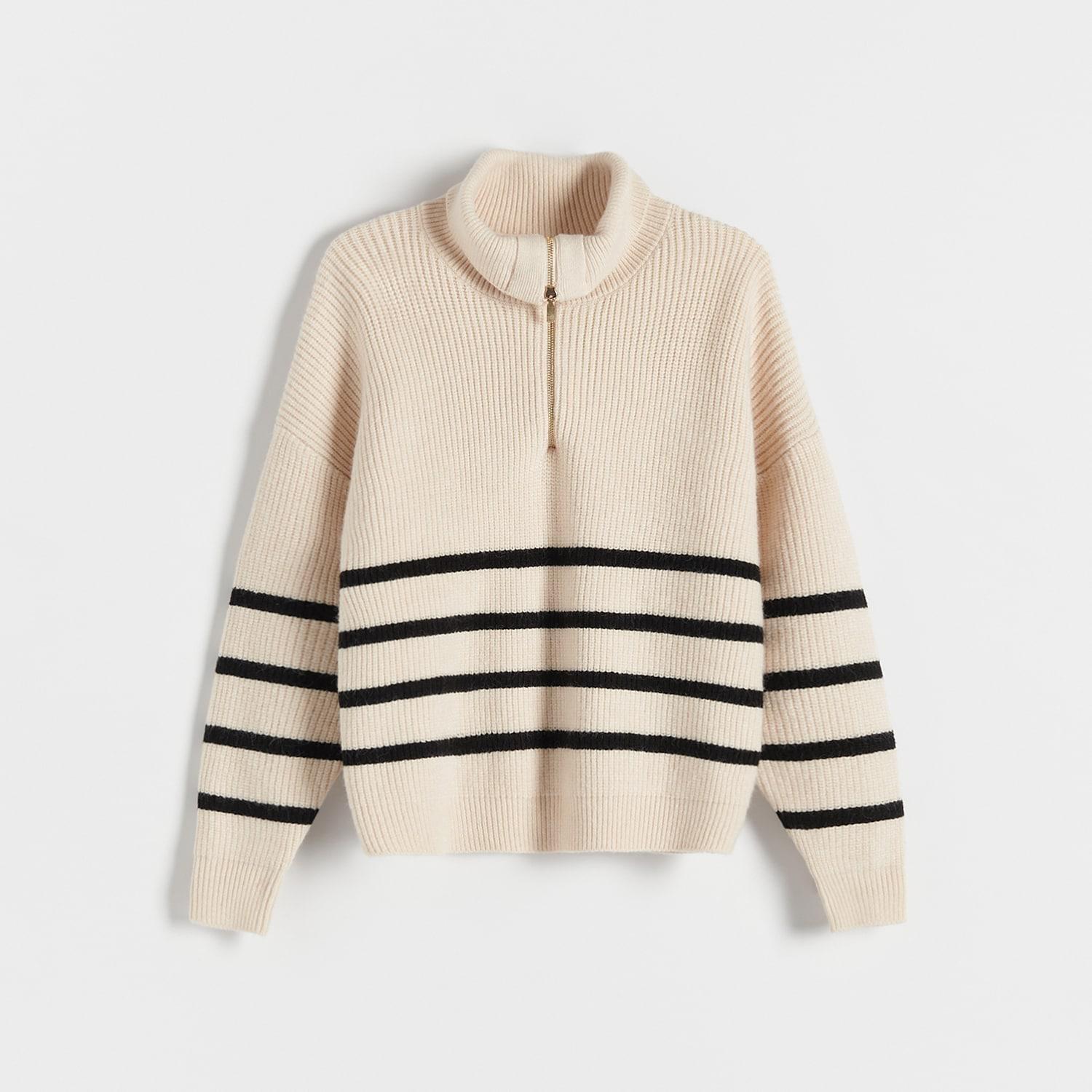 Multicolour Zipped Turtle-Neck Sweater, , large image number 0