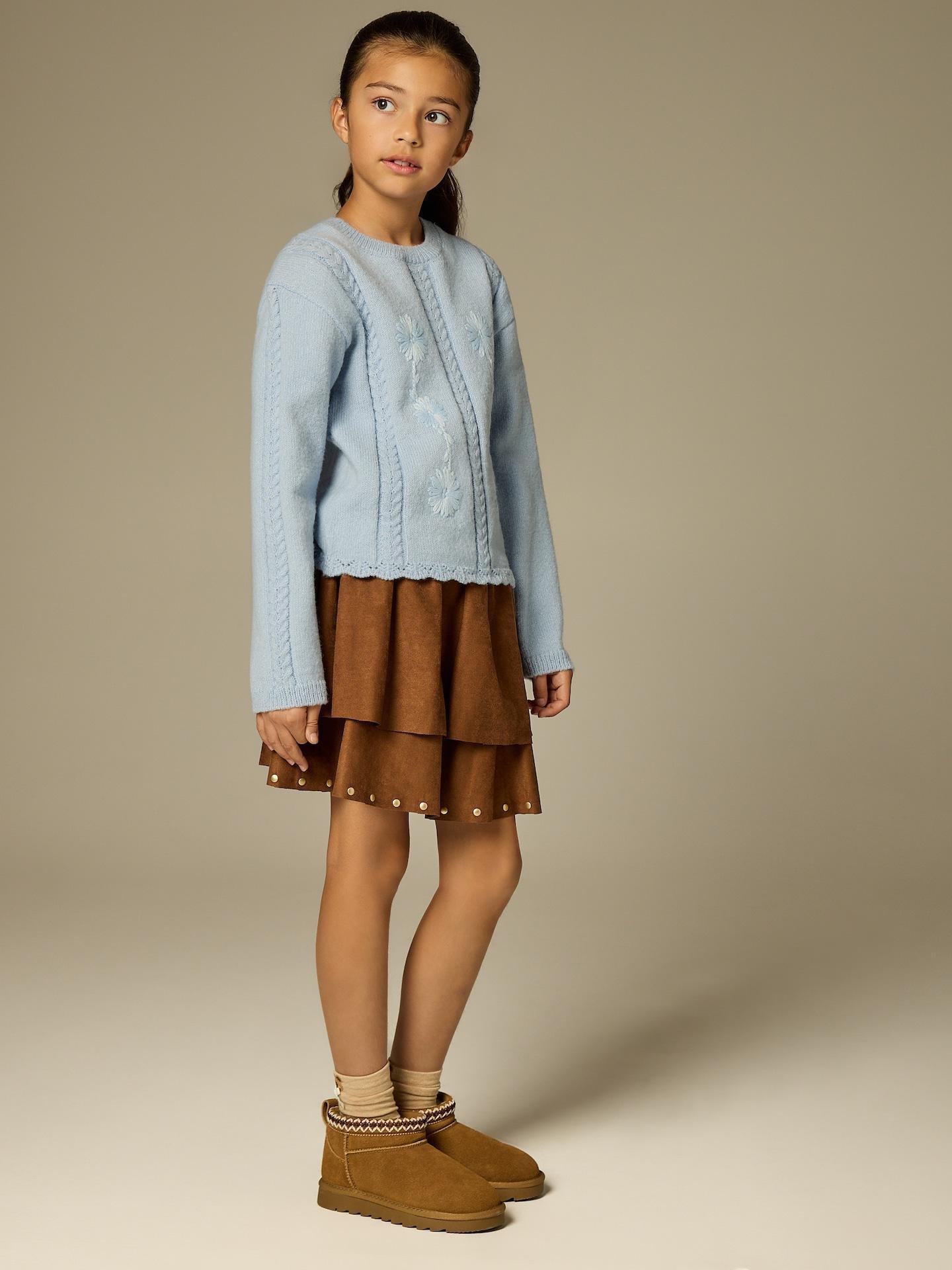 Brown Imitation Suede Skirt, Brown, large image number 4