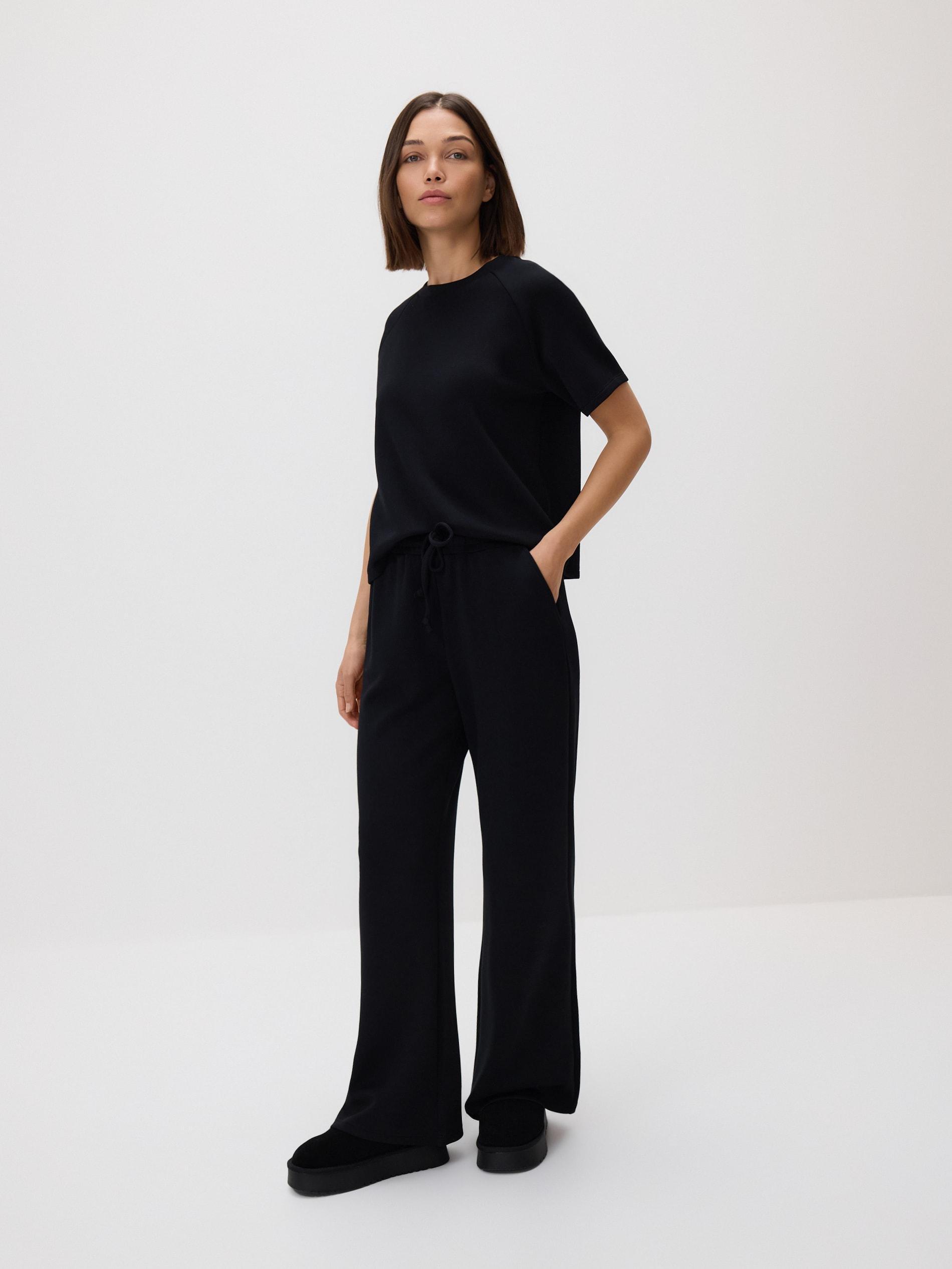 Black Wide Leg Trousers, Black, large image number 0