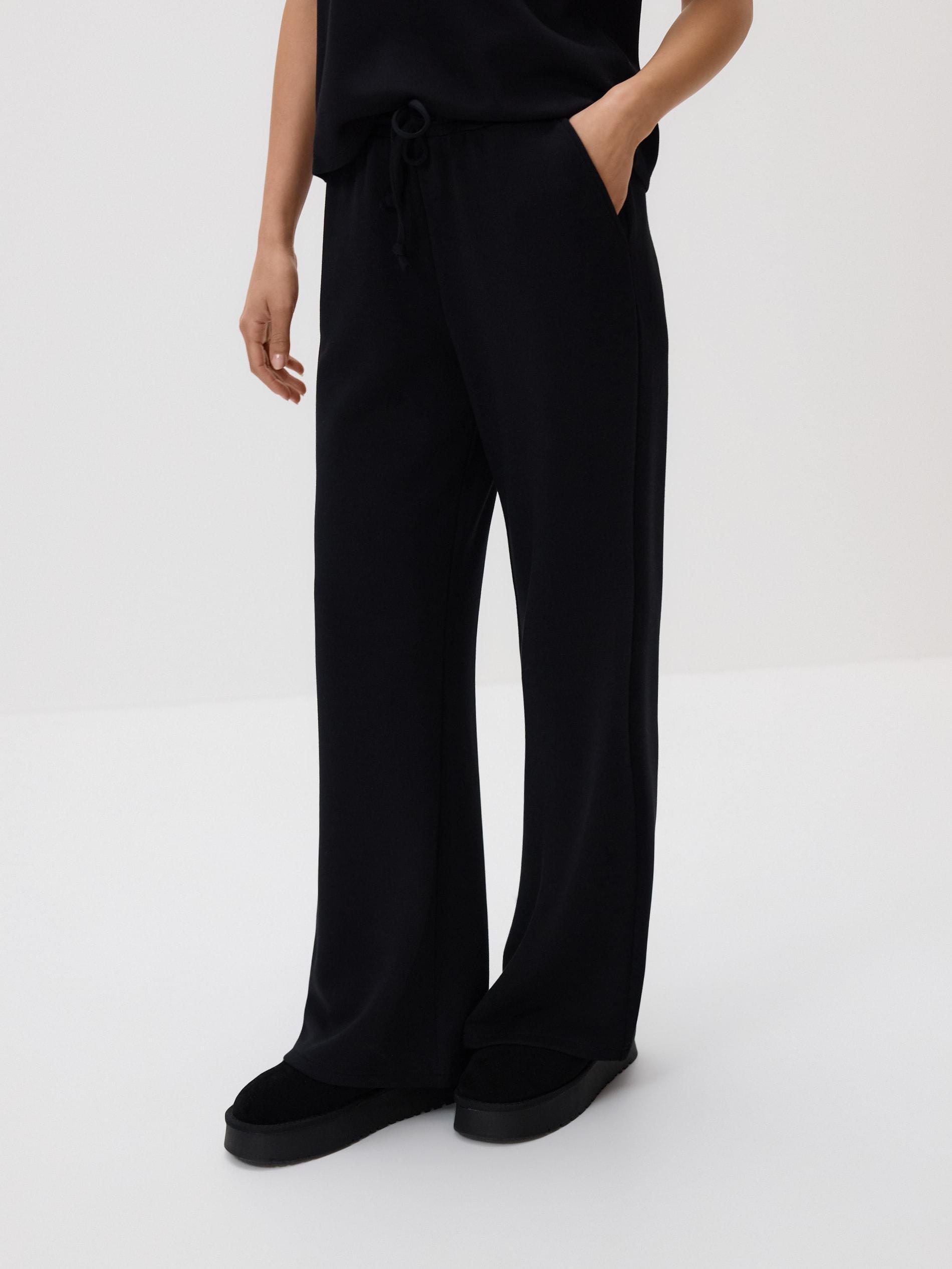 Black Wide Leg Trousers, Black, large image number 1
