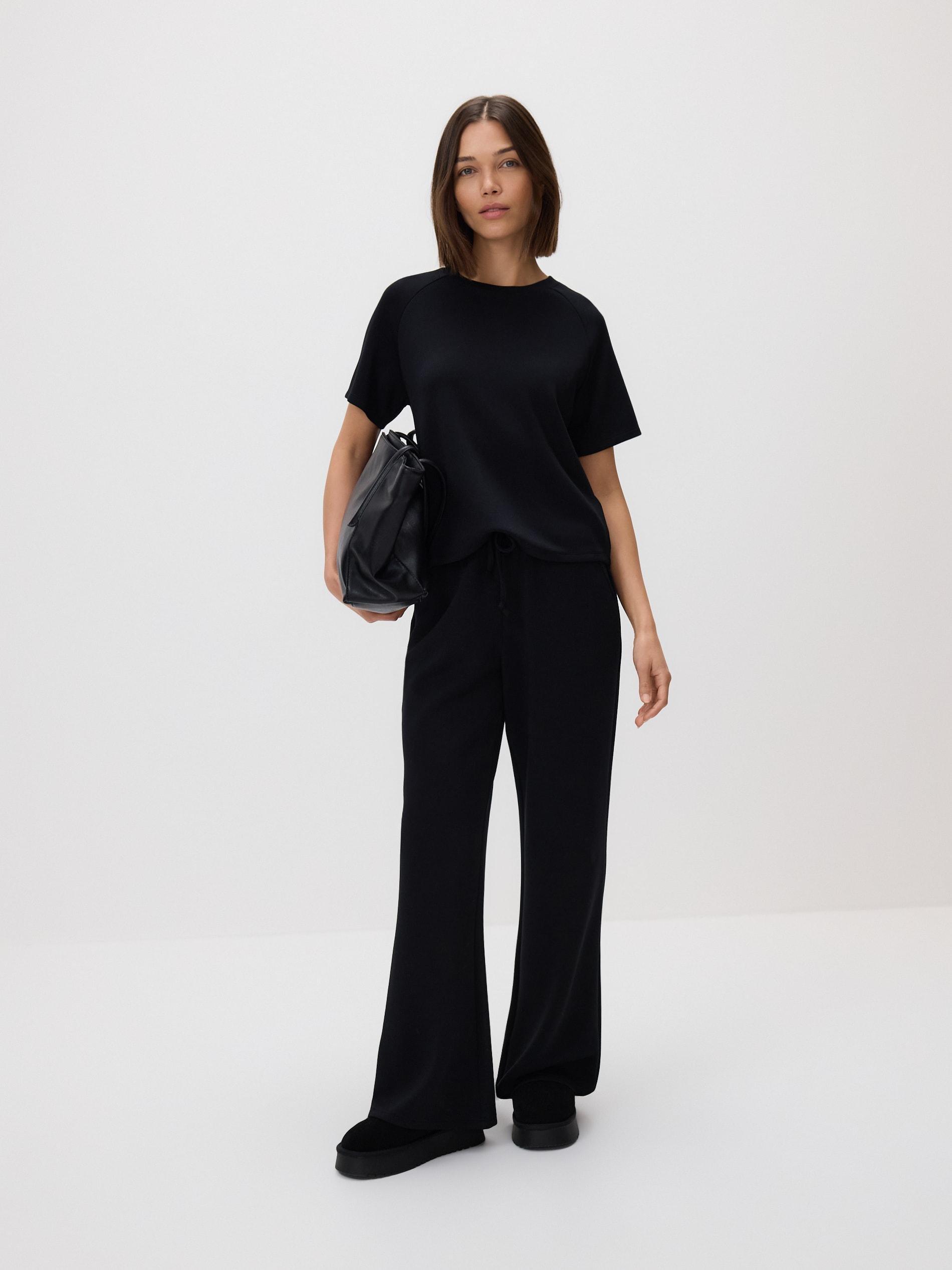 Black Wide Leg Trousers, Black, large image number 2