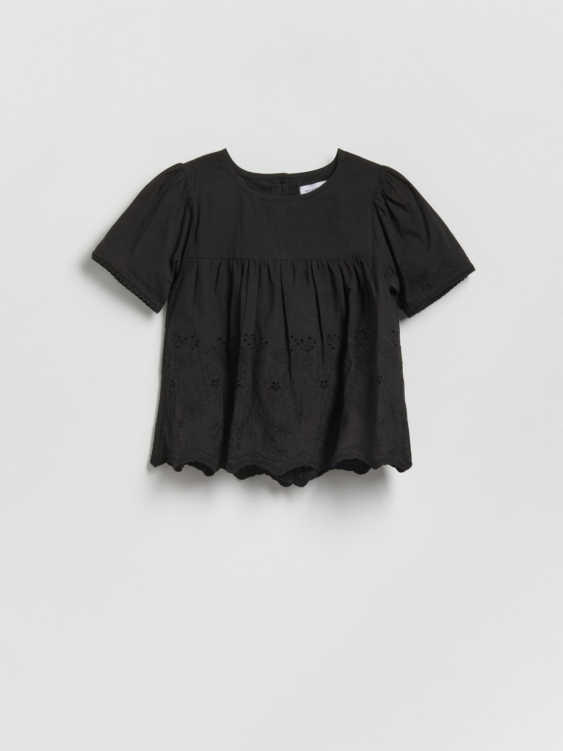 Black Blouse With Openwork Hem, Black, large image number 0