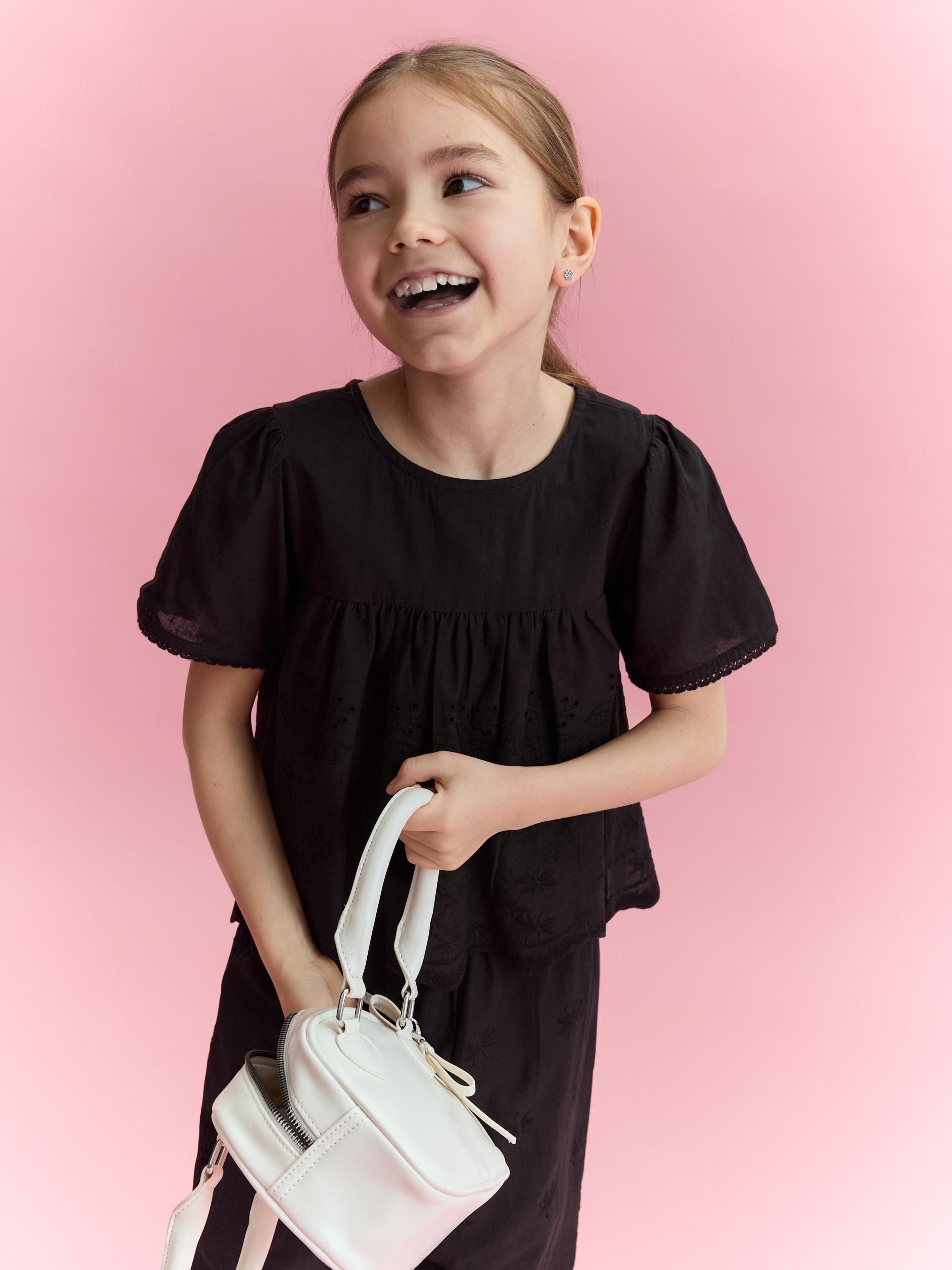 Black Blouse With Openwork Hem, Black, large image number 2