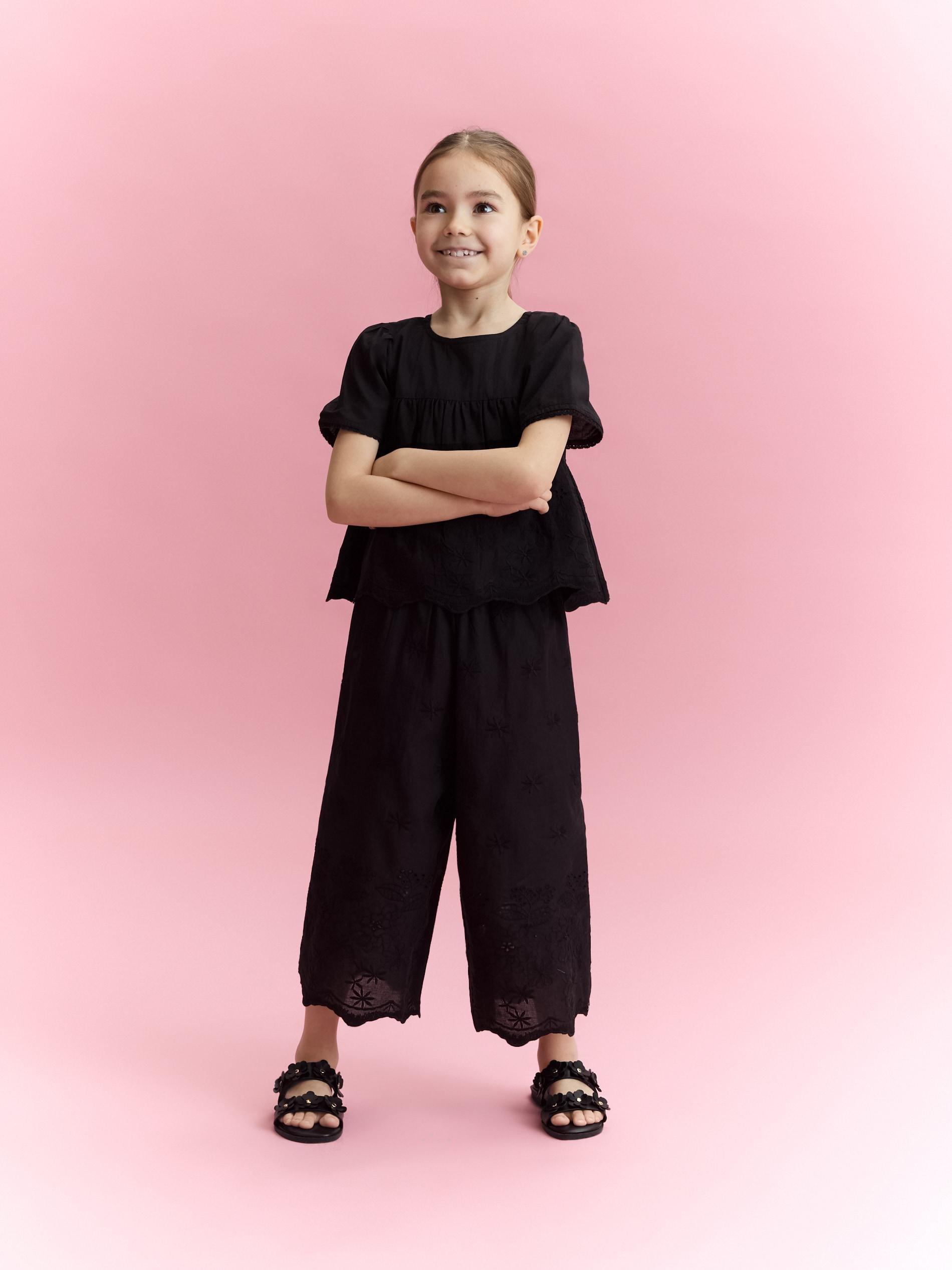 Black Blouse With Openwork Hem, Black, large image number 3