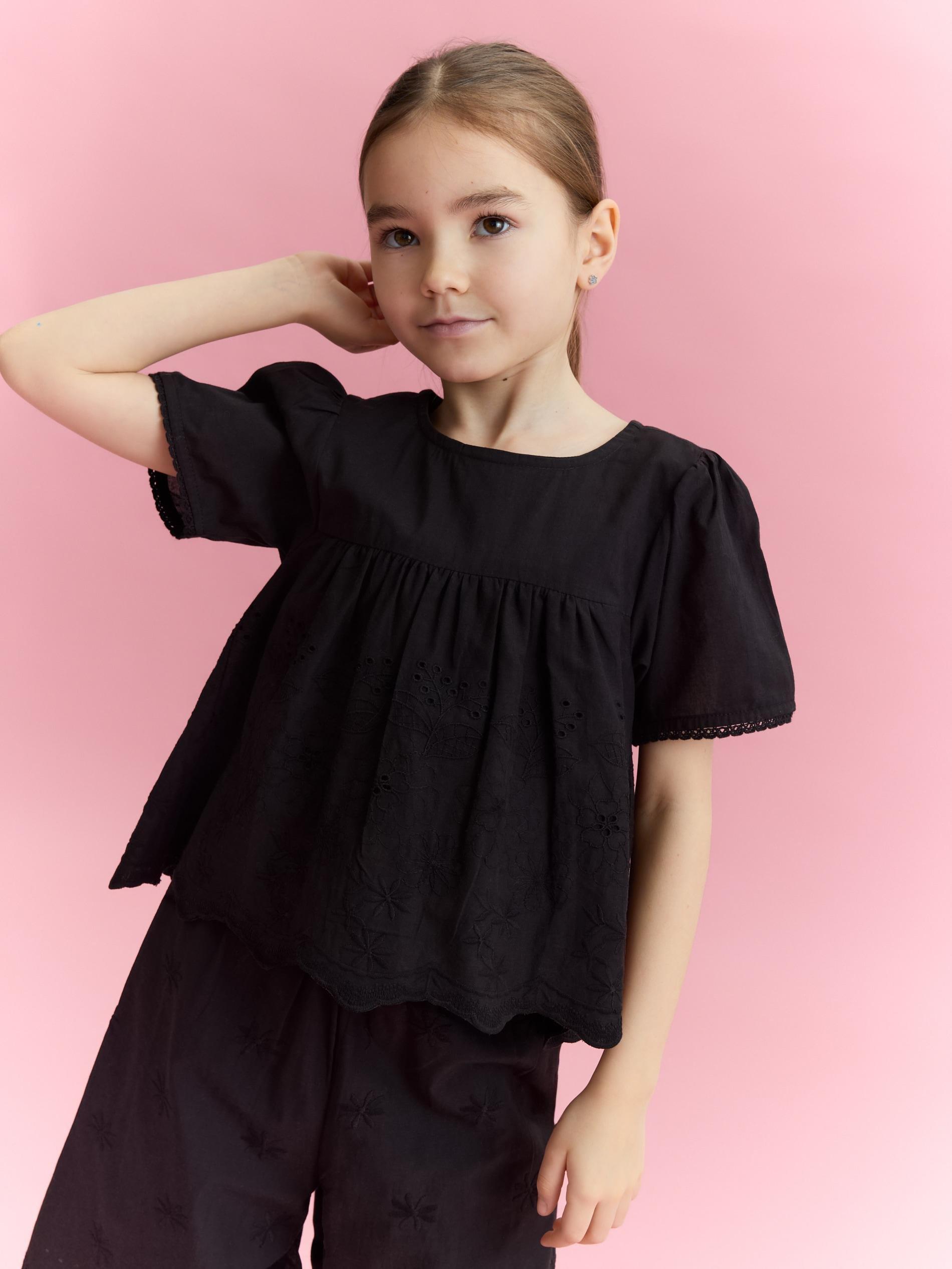 Black Blouse With Openwork Hem, Black, large image number 4
