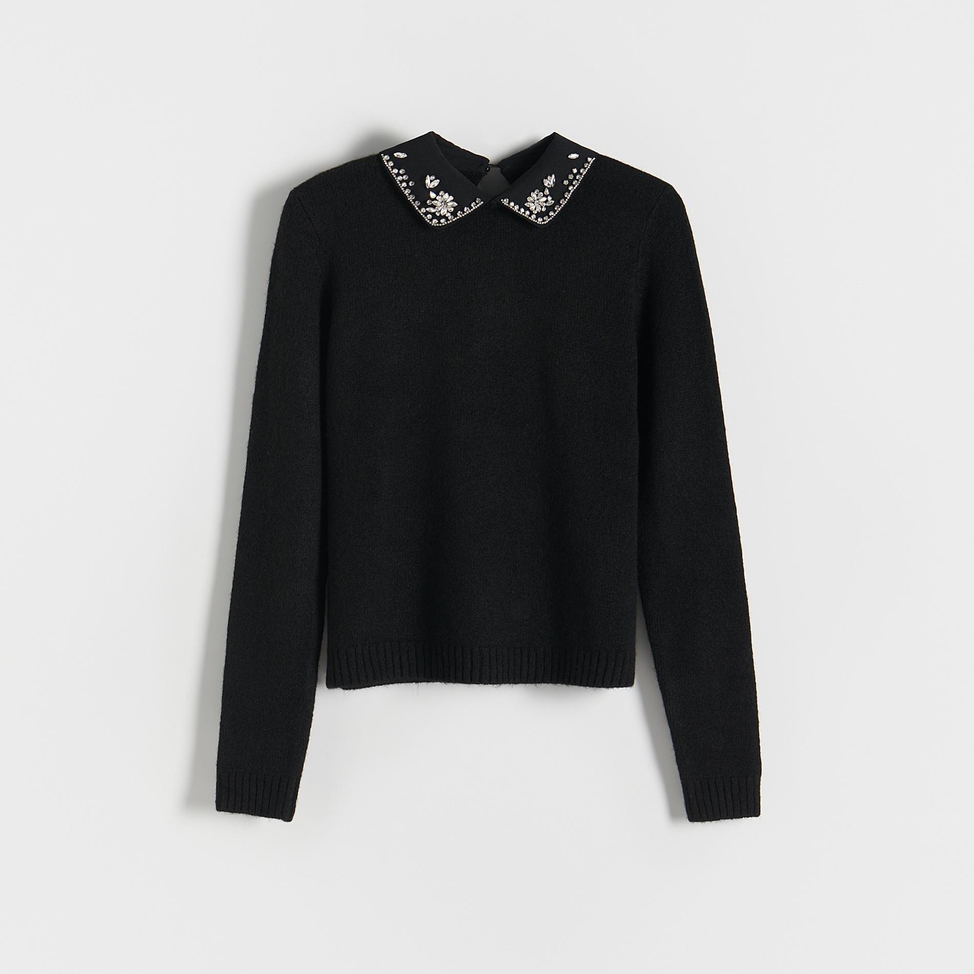 Black Sweater With Decorative Collar, , large image number 1