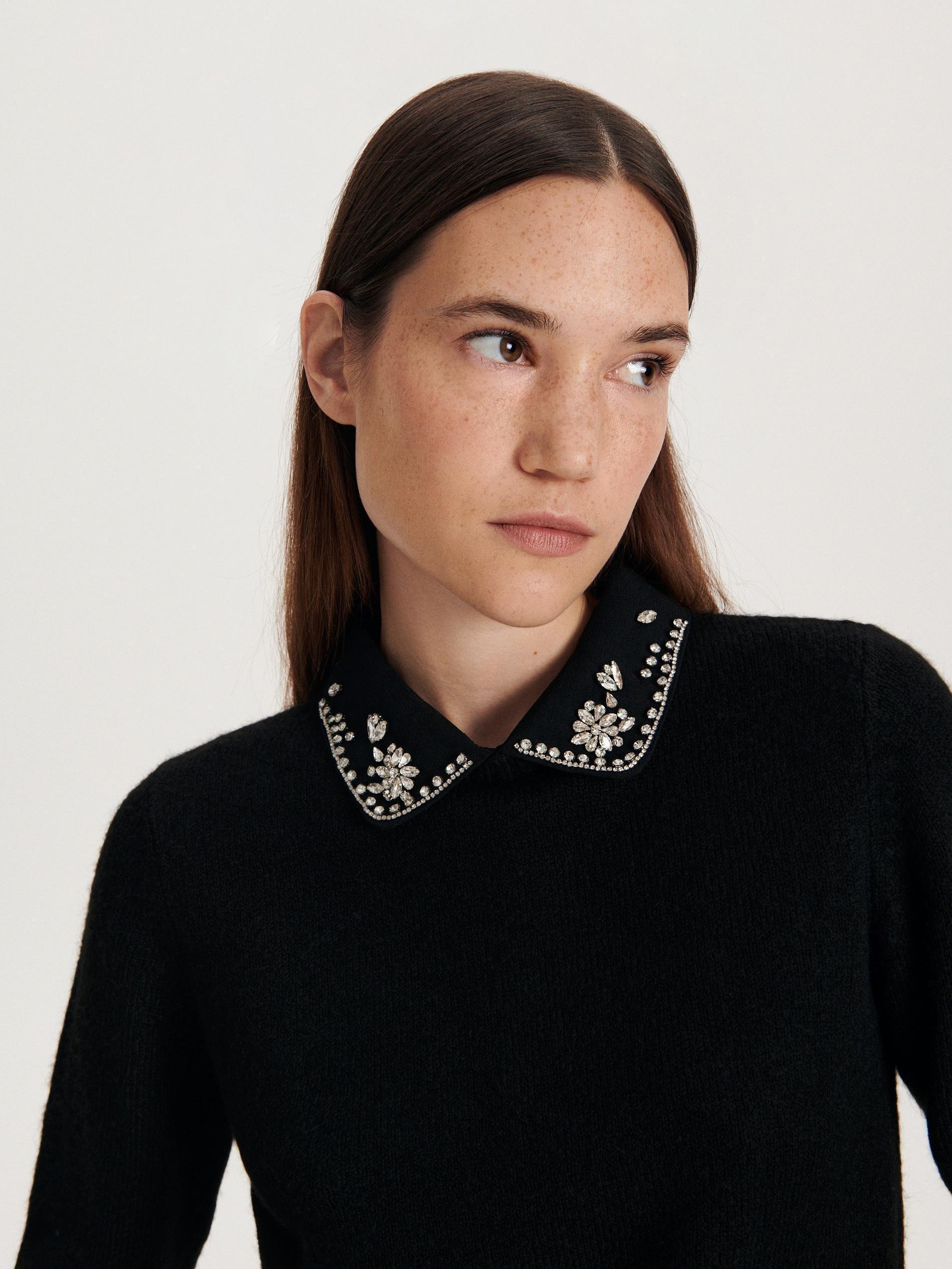 Black Sweater With Decorative Collar, , large image number 2