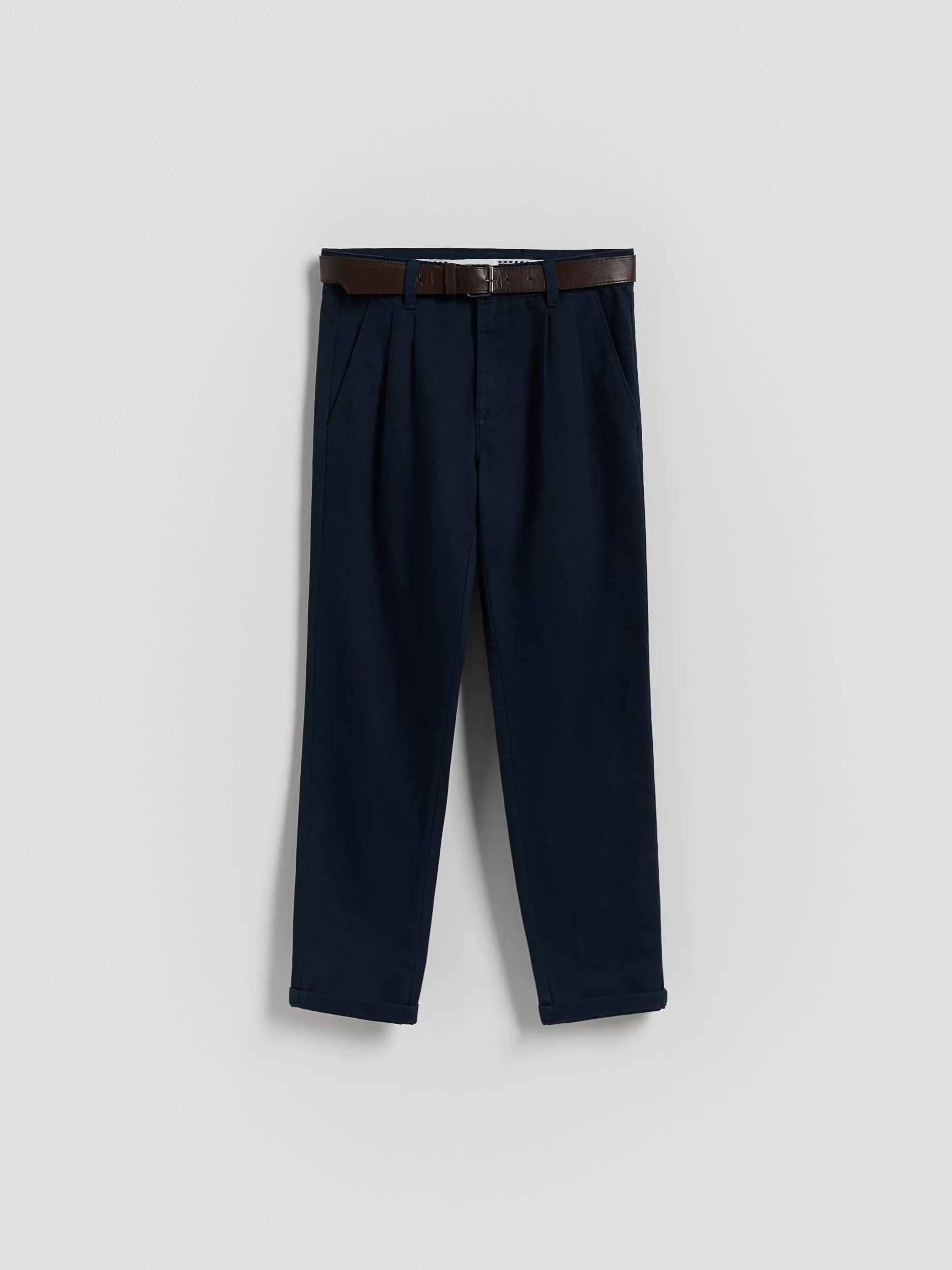 NAVY Structural fabric chino trousers with belt, , medium