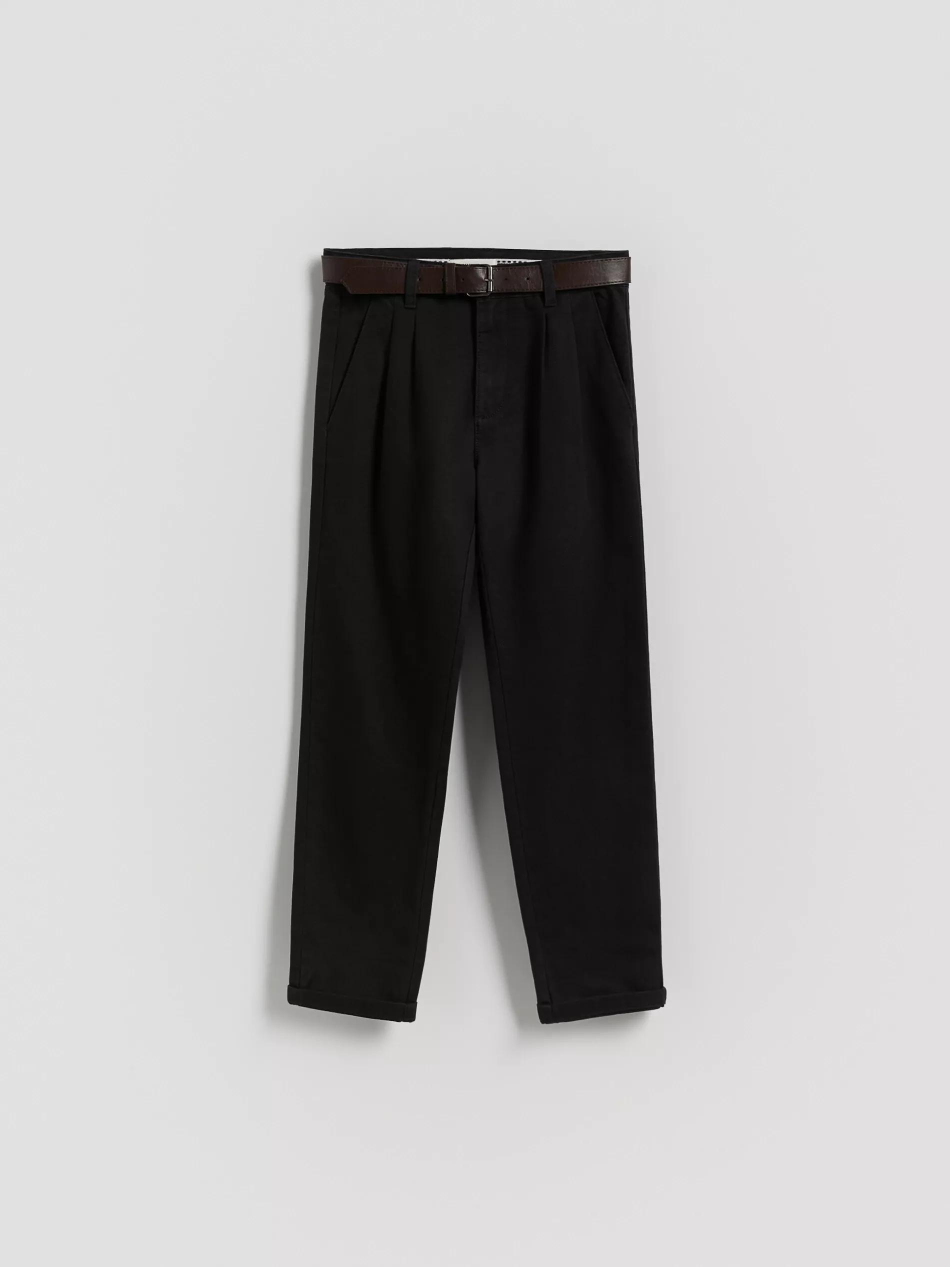 BLACK Structural fabric chino trousers with belt, , medium