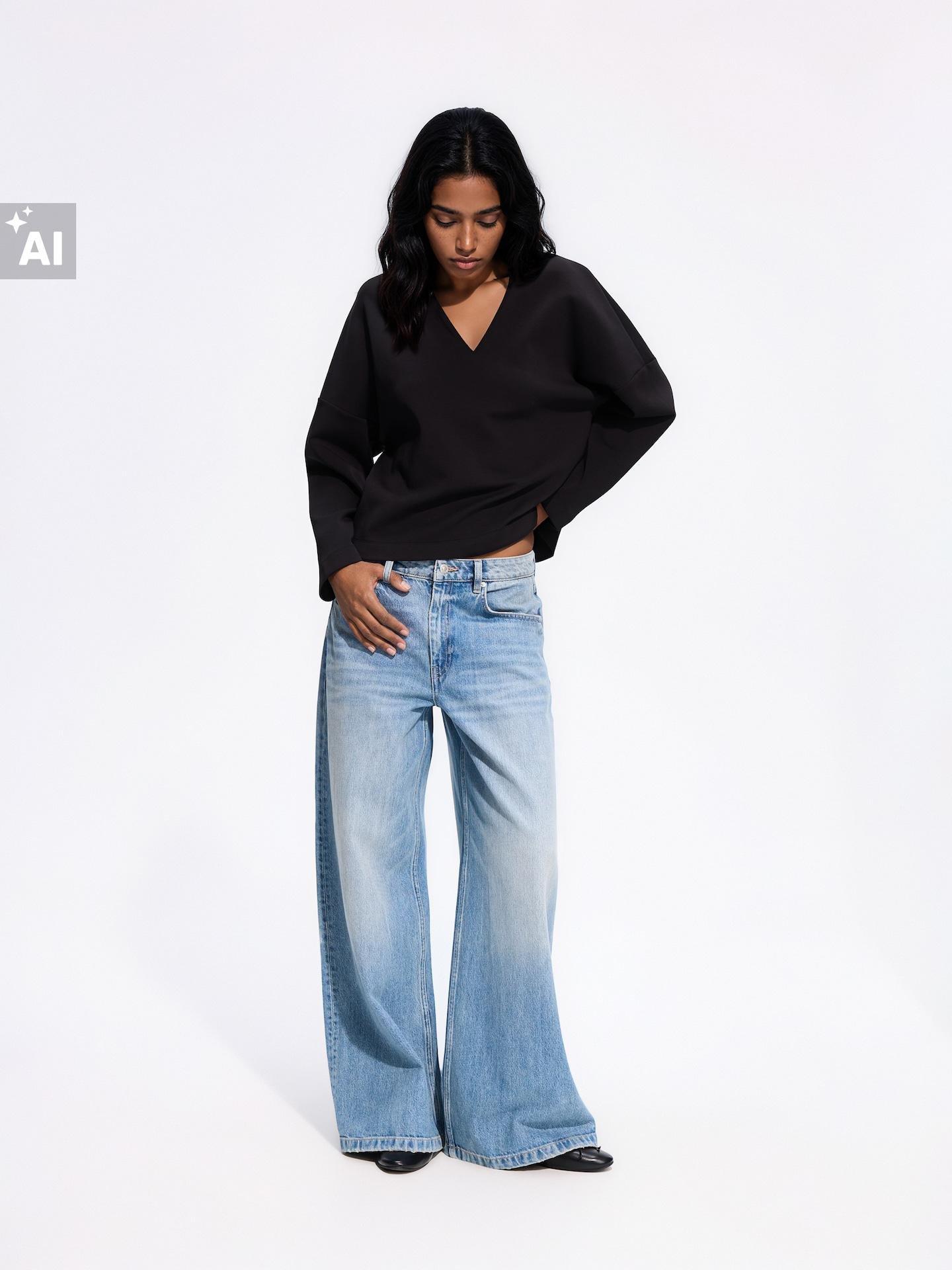 Black V Neck Sweatshirt, Black, medium