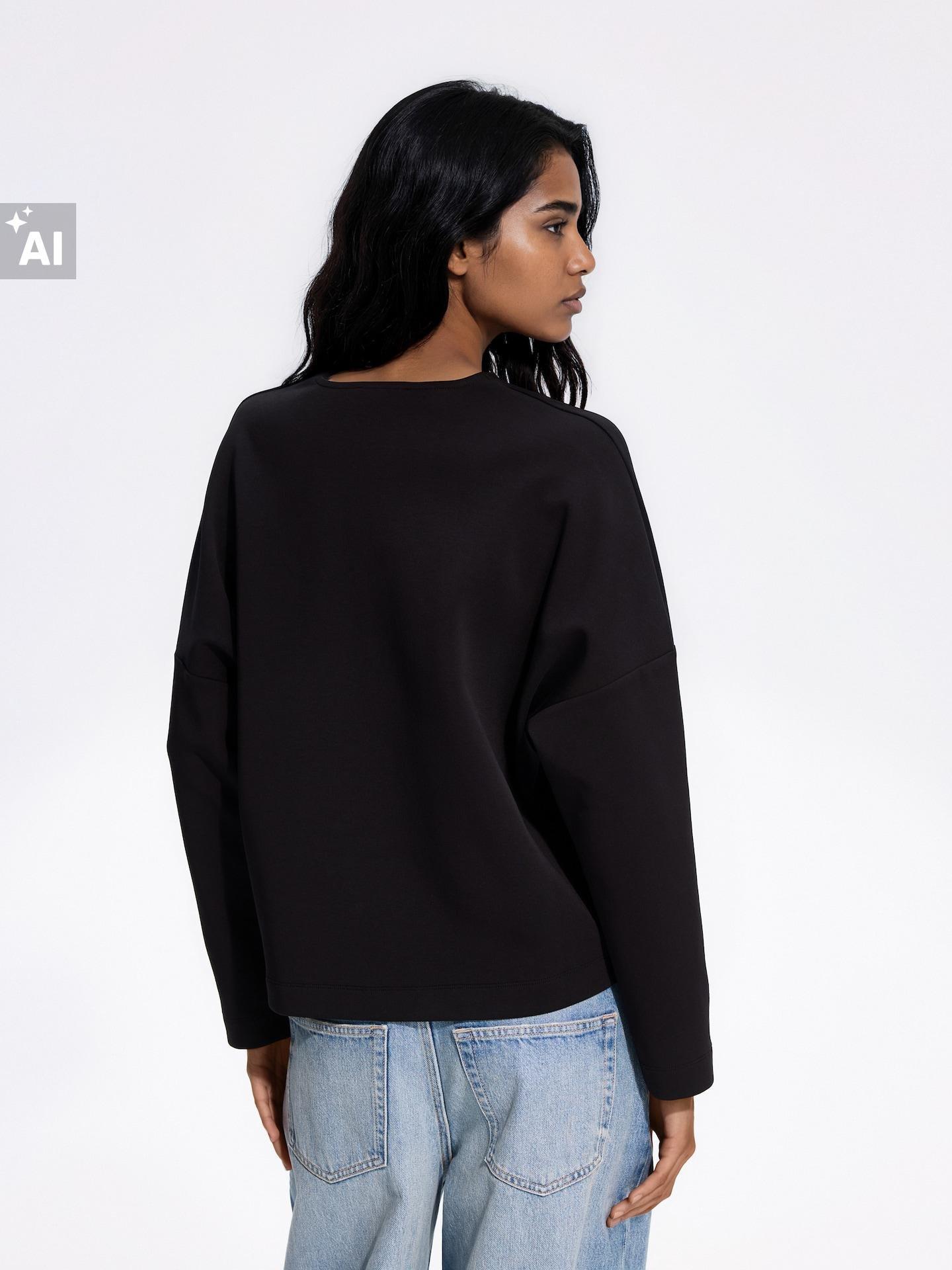 Black V Neck Sweatshirt, Black, medium