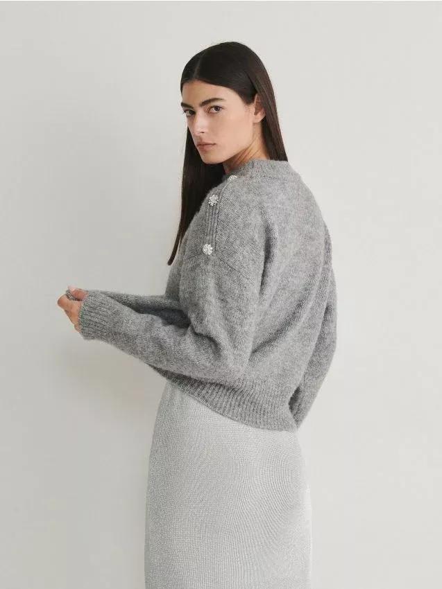 Grey Knitted Dress With Crystals, , large image number 0
