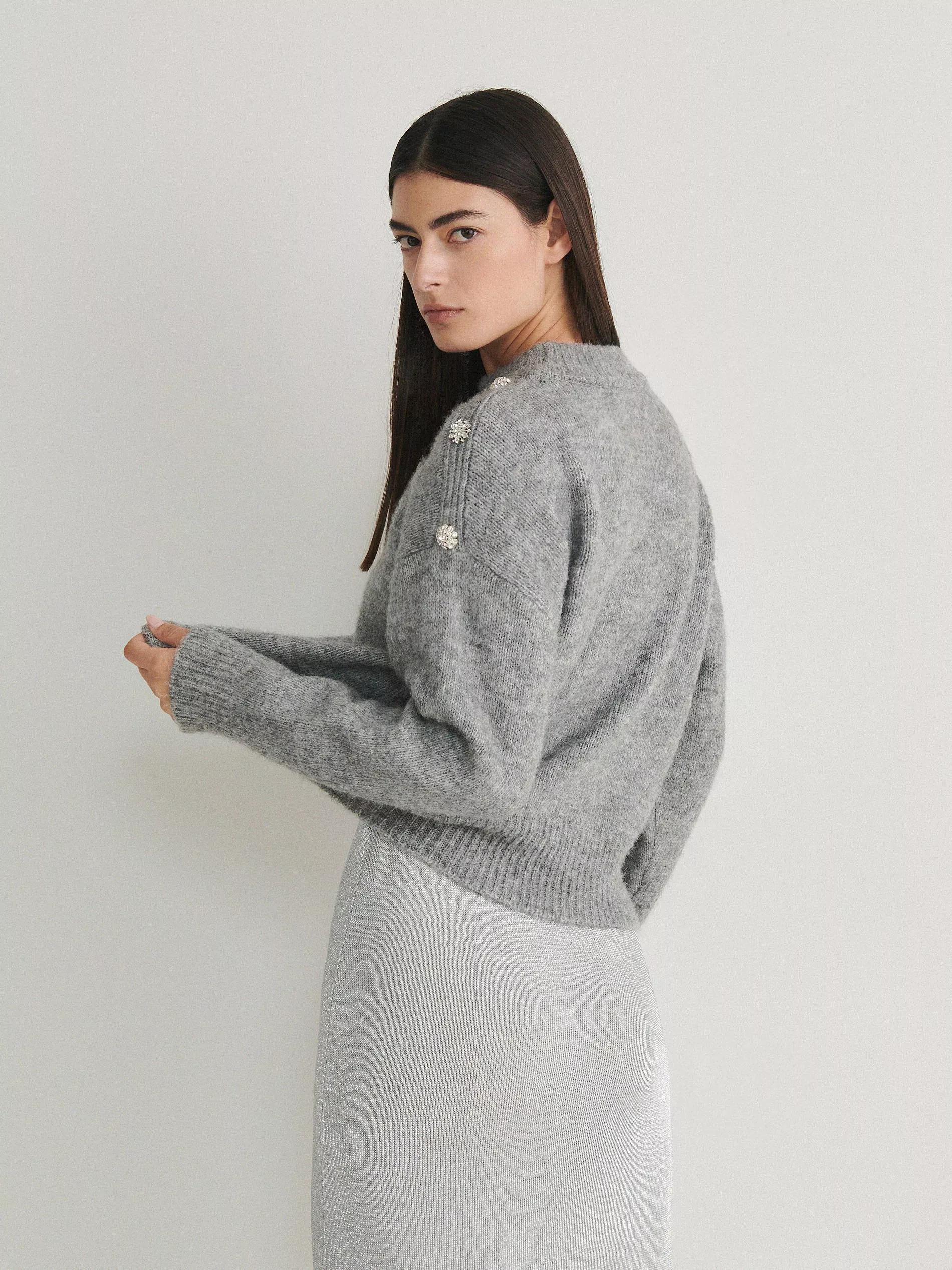 Grey Knitted Dress With Crystals, , large image number 1