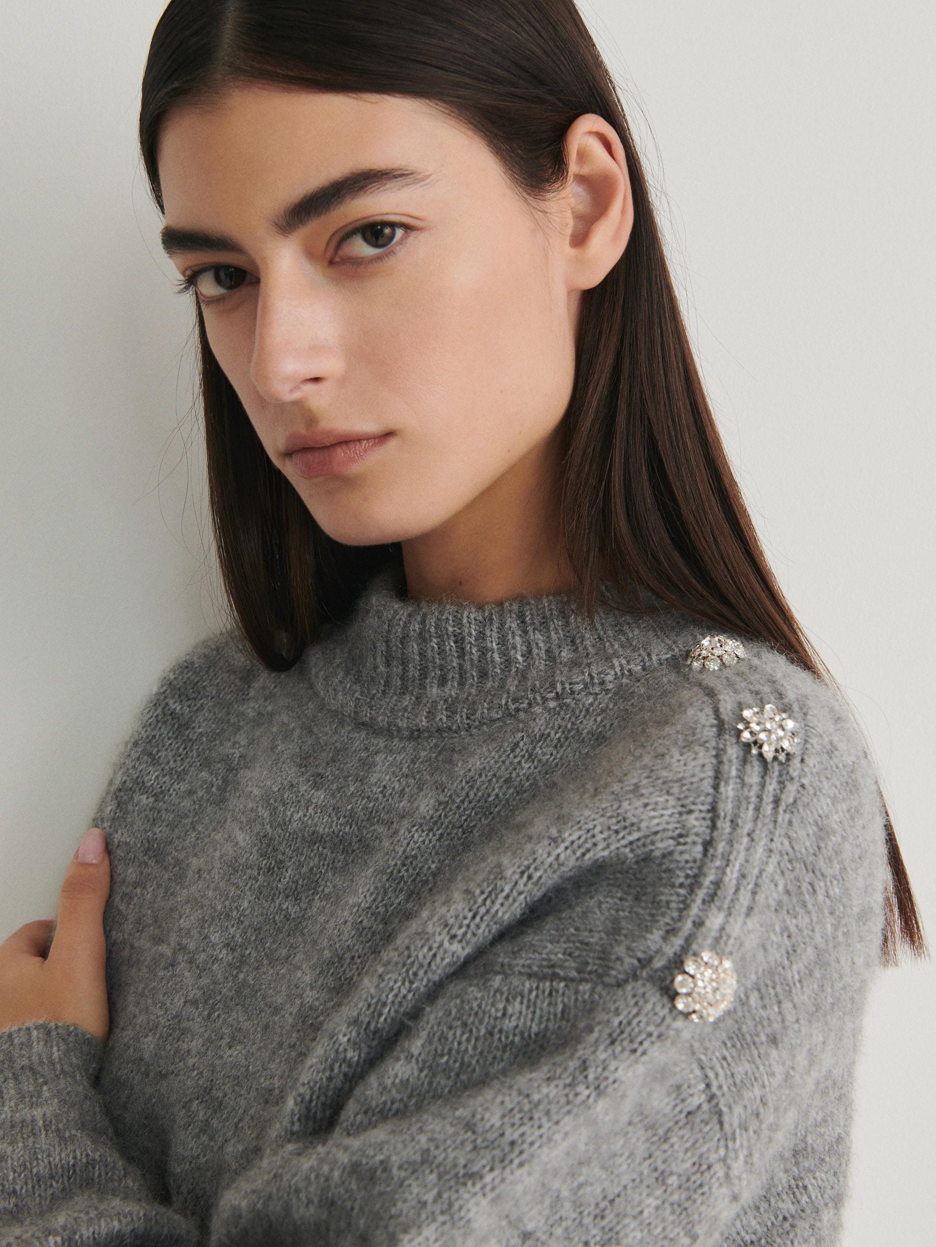 Grey Knitted Dress With Crystals, , large image number 2