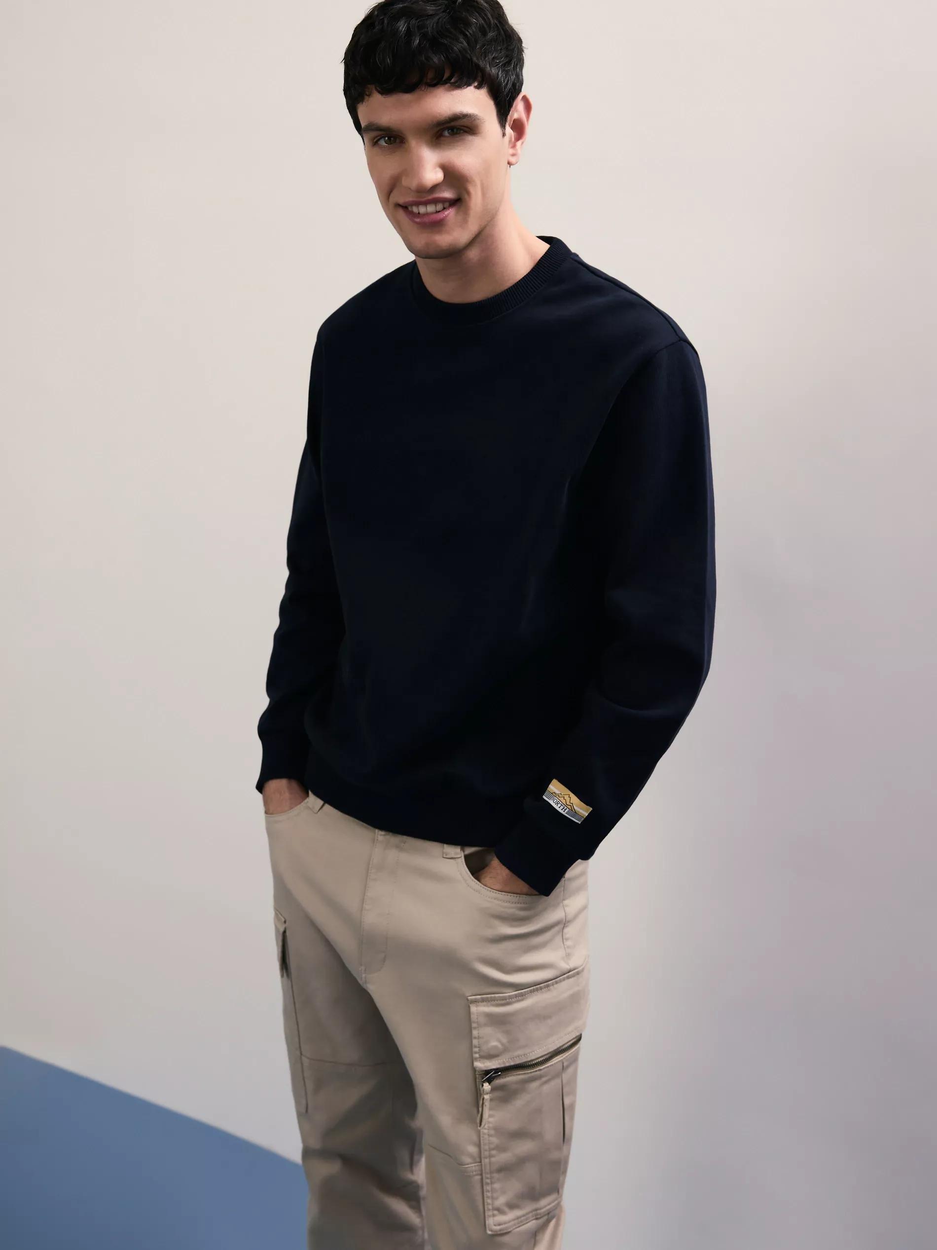 Navy Cotton Sweatshirt With Applique, , large image number 1