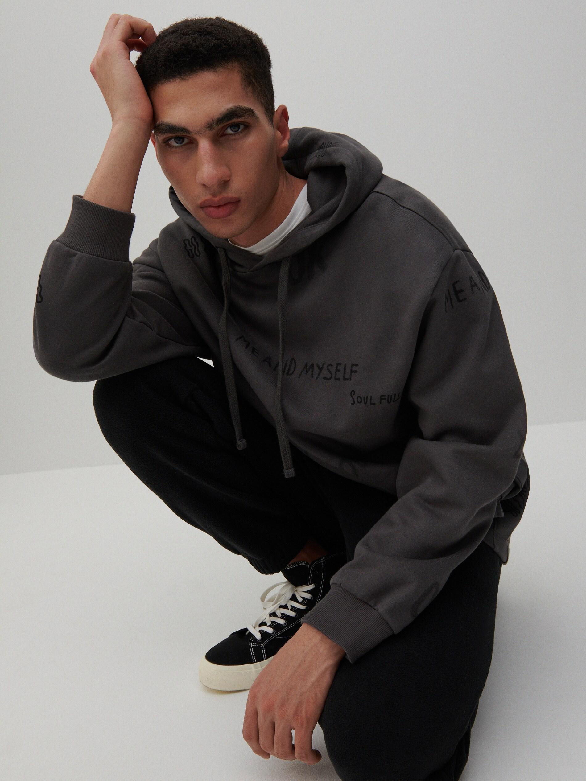 Grey Oversized Sweatshirt With Inscriptions, , large image number 0