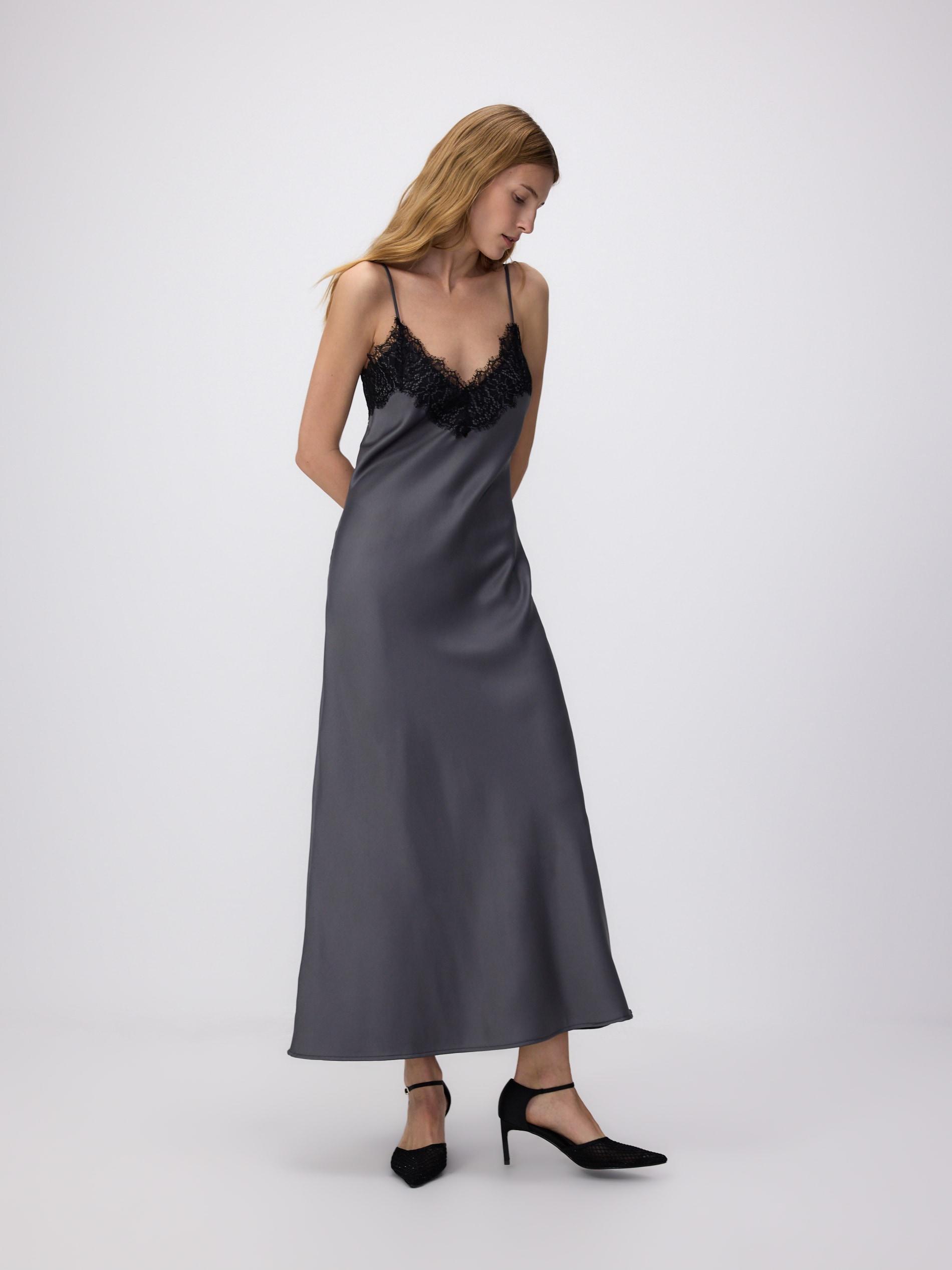 Grey Laced Midi Dress, , large image number 1