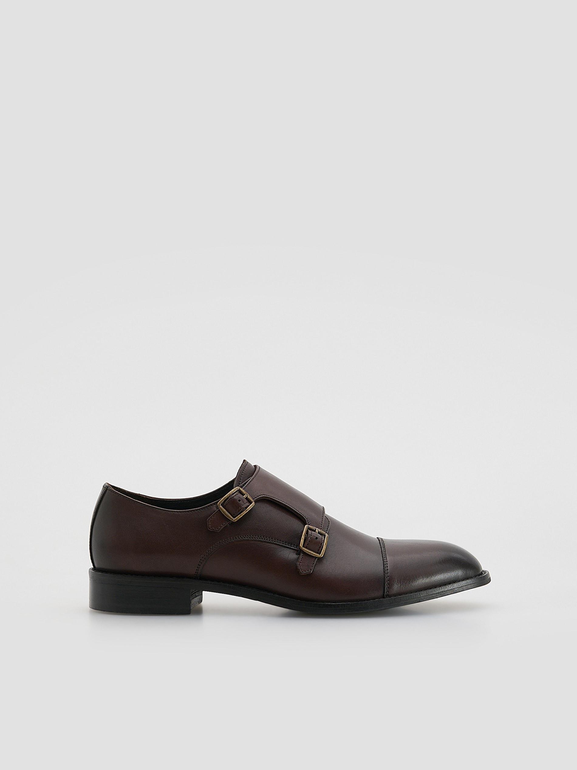 Brown Leather Derby Shoes, Brown, large image number 0
