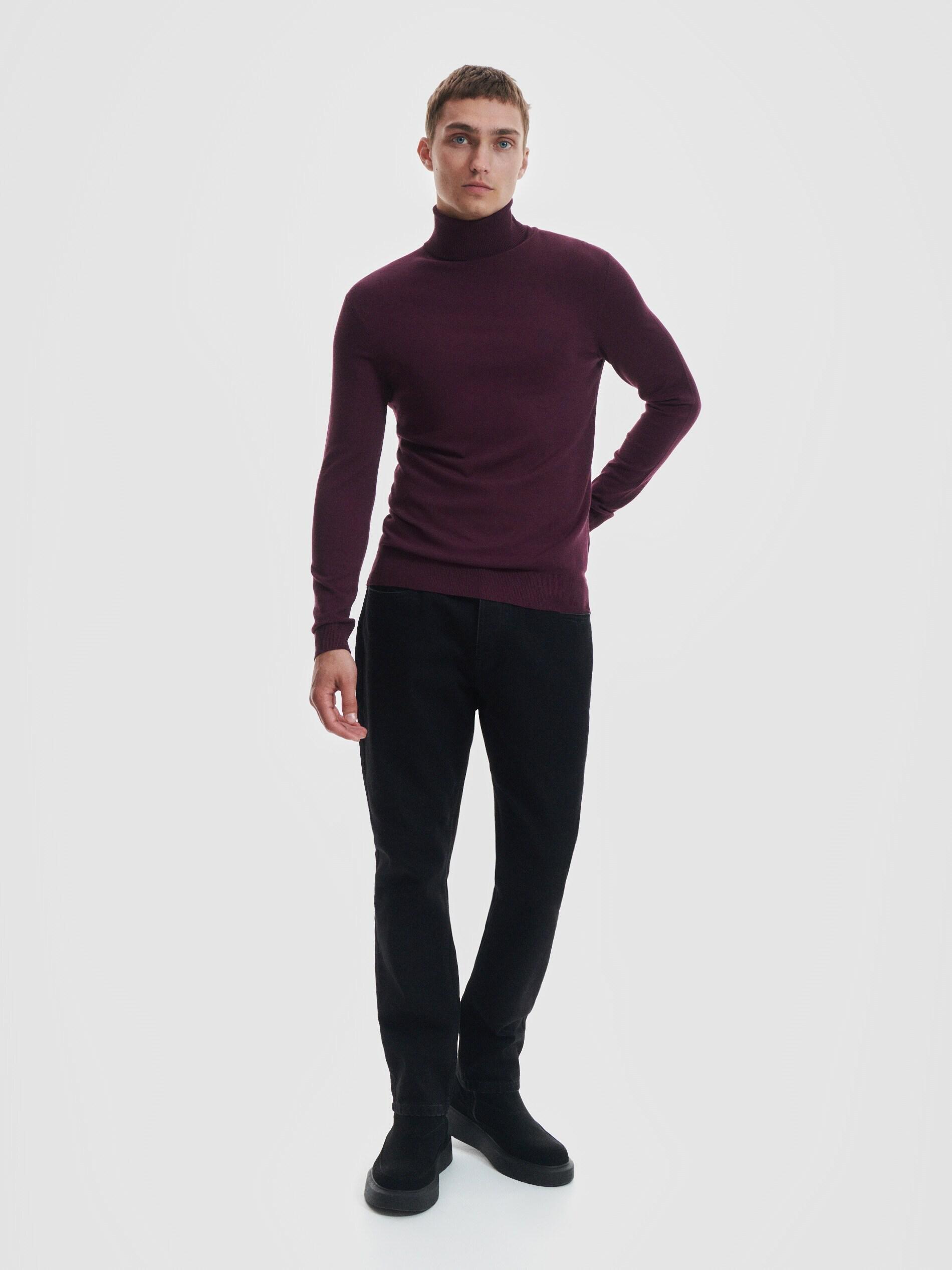 Burgundy Viscose Rich Jersey Turtleneck, , large image number 1