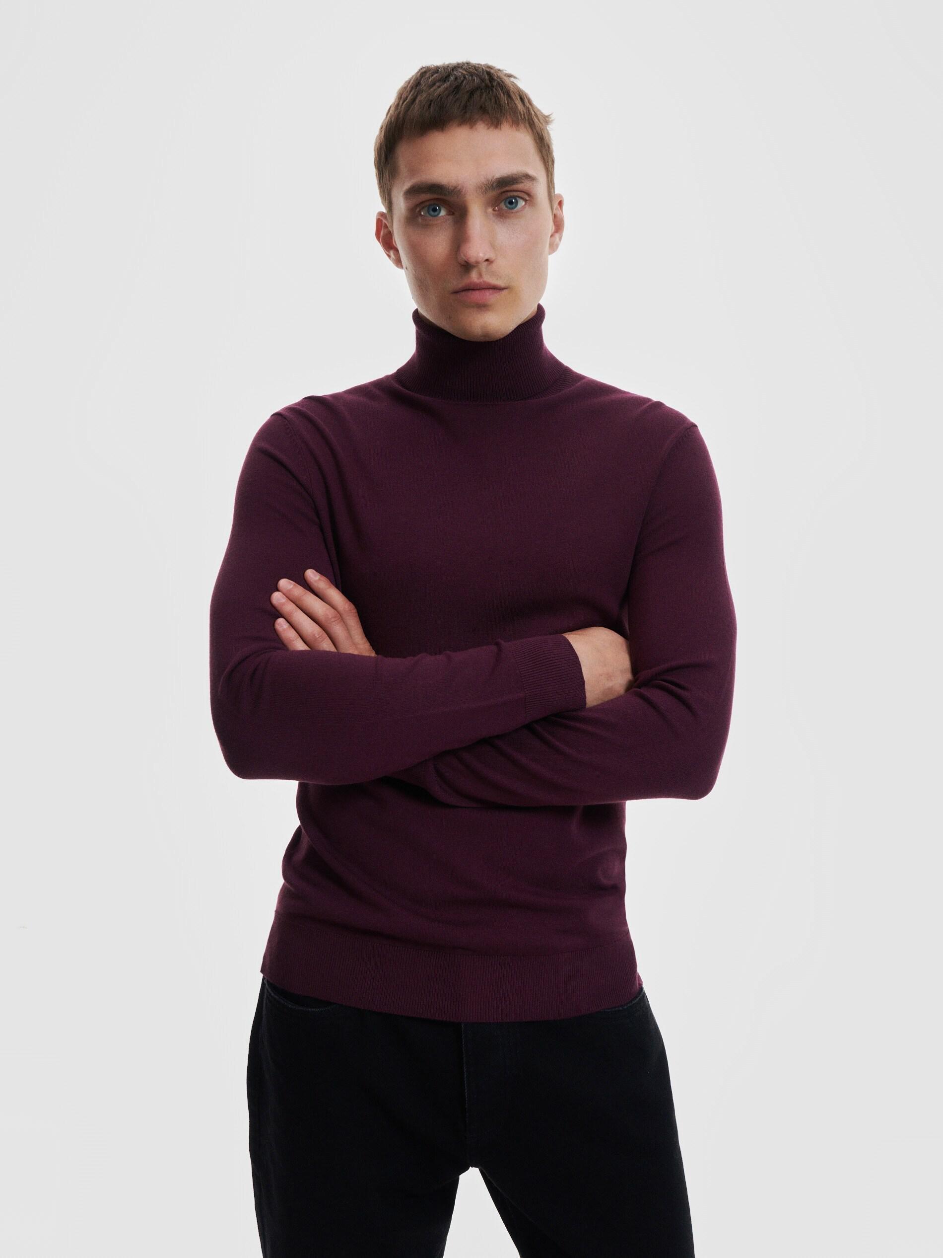 Burgundy Viscose Rich Jersey Turtleneck, , large image number 2