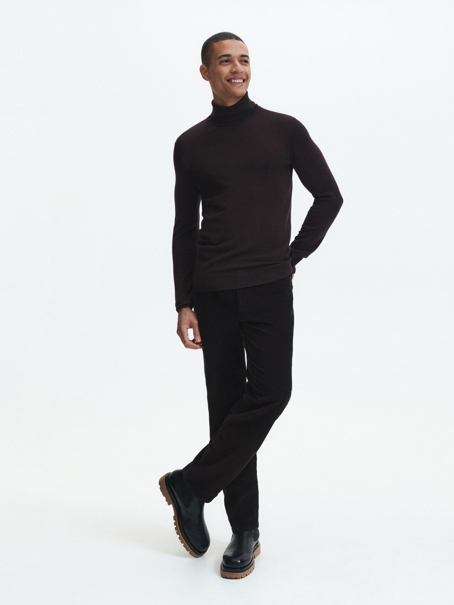 Brown Viscose Rich Jersey Turtleneck, , large image number 0