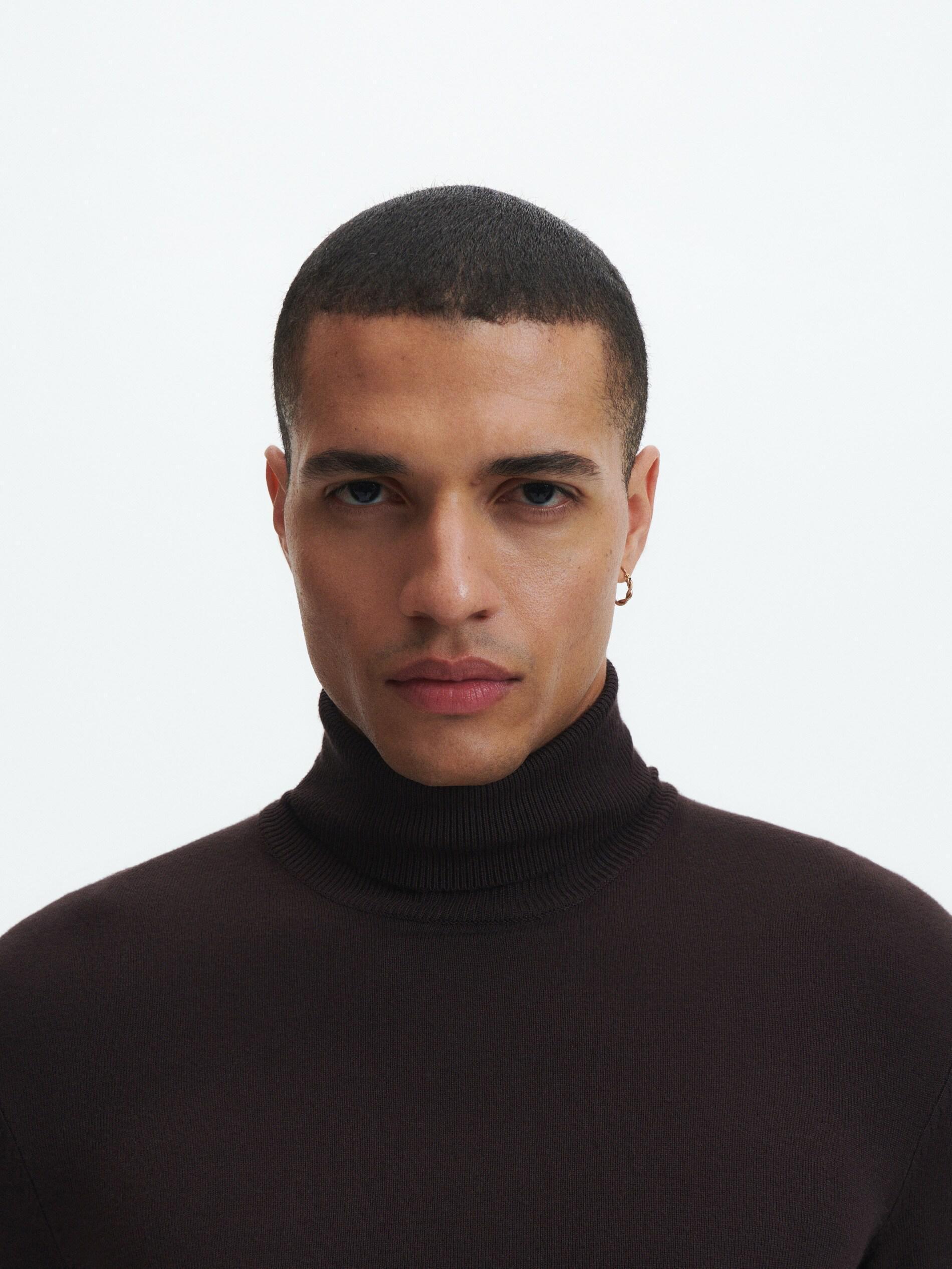 Brown Viscose Rich Jersey Turtleneck, , large image number 1