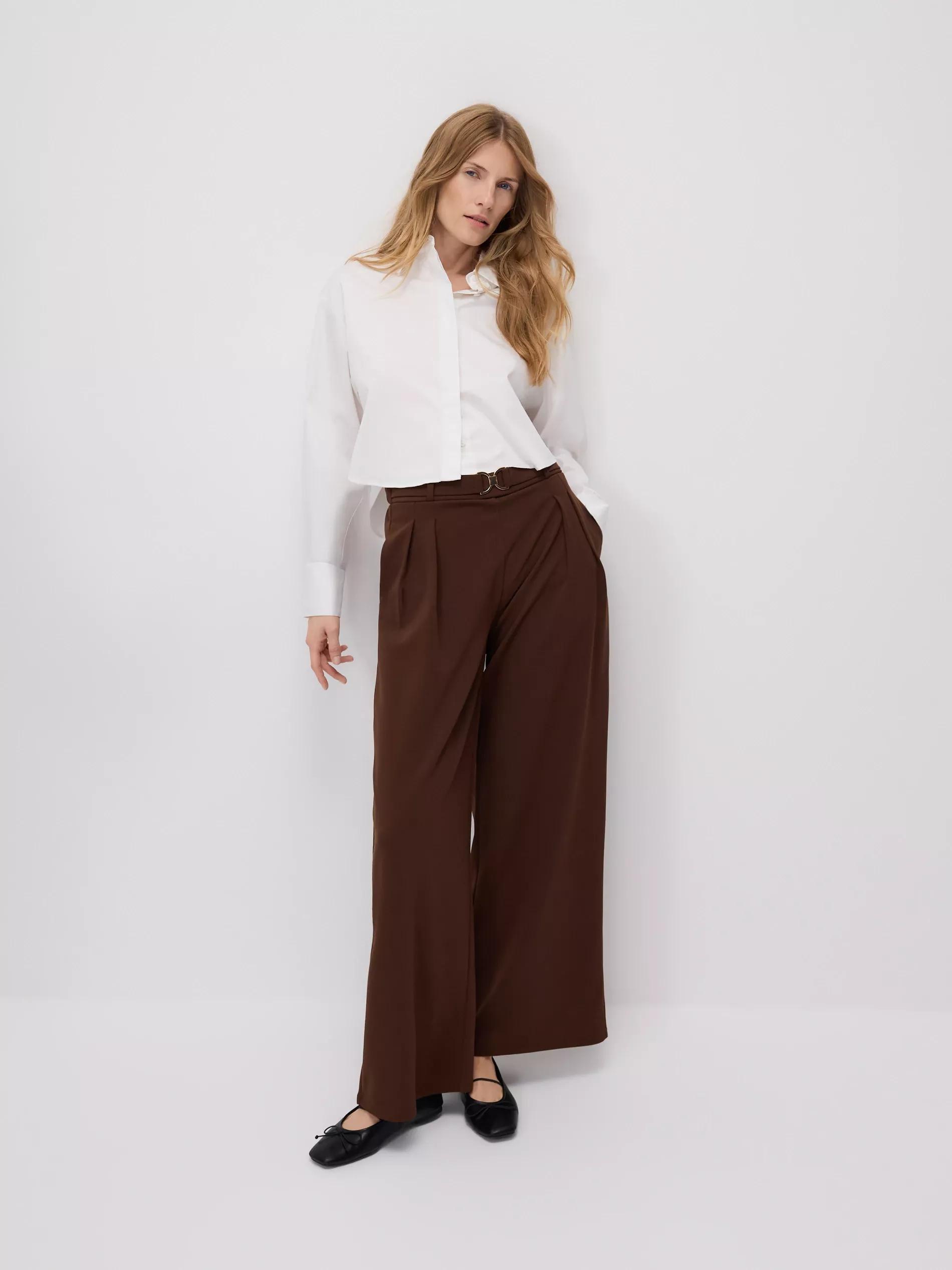 DARK BROWN Loose trousers with buckle, Brown, medium