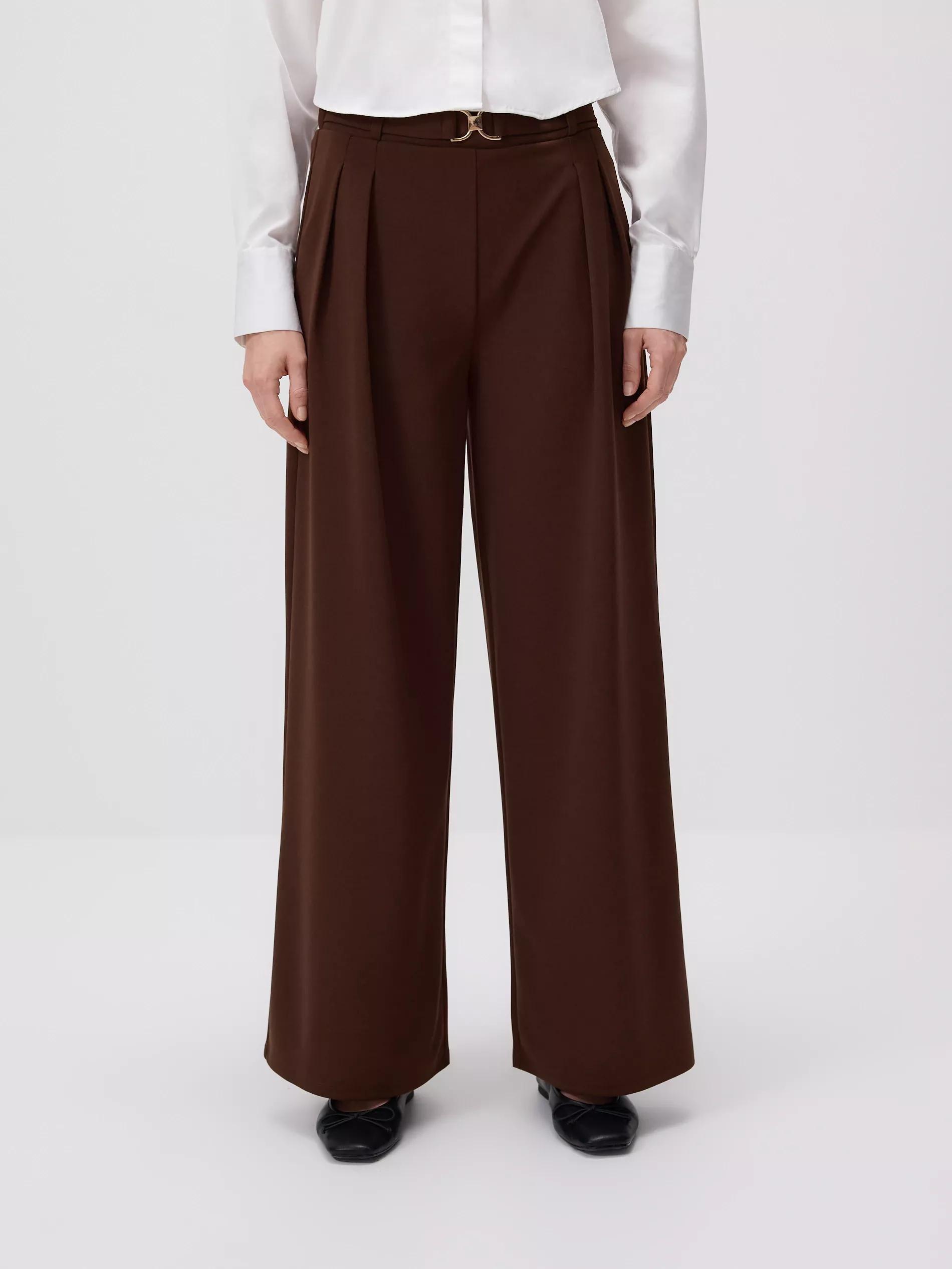 DARK BROWN Loose trousers with buckle, Brown, medium