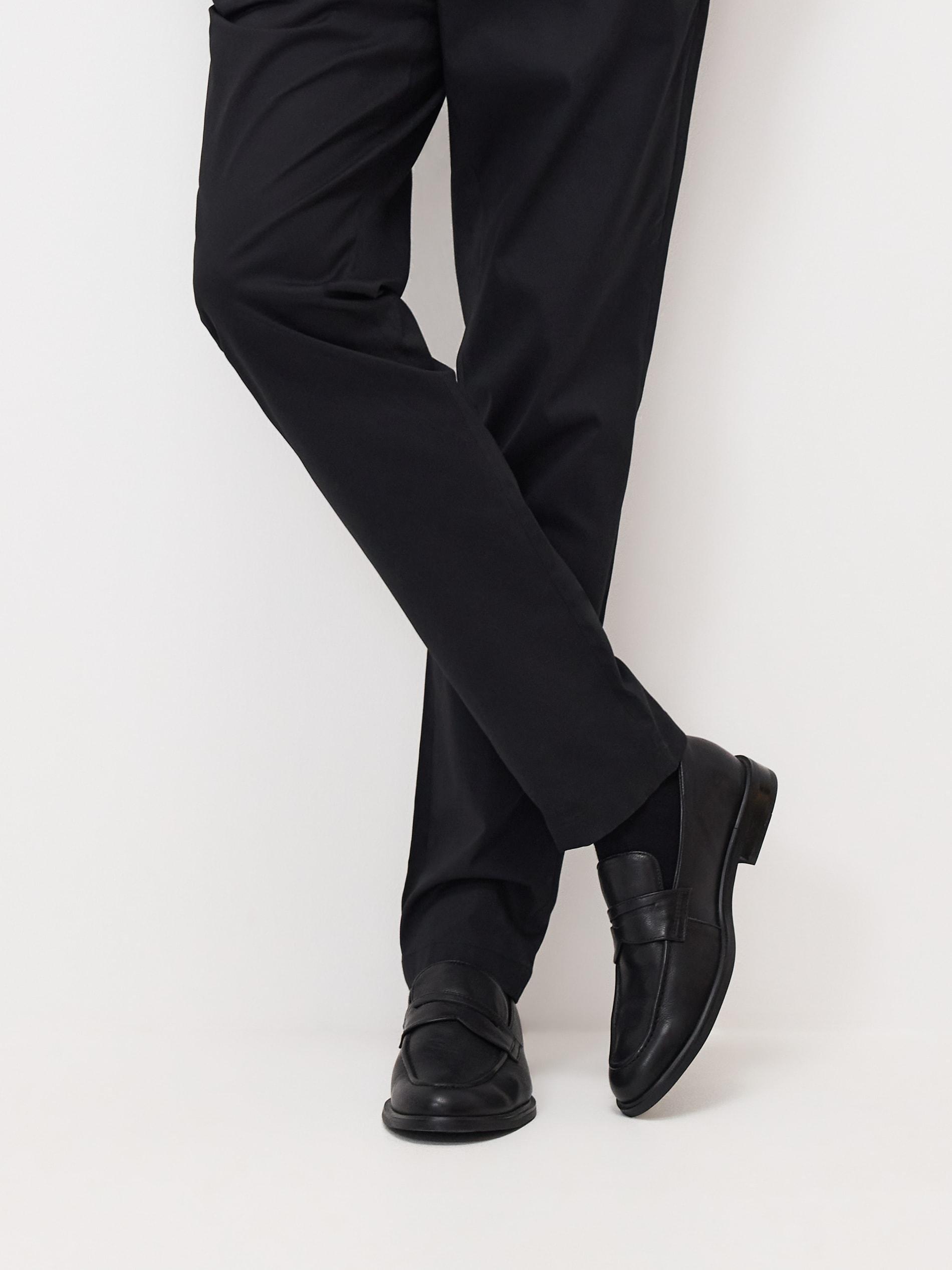 Black Leather Loafers, Black, medium